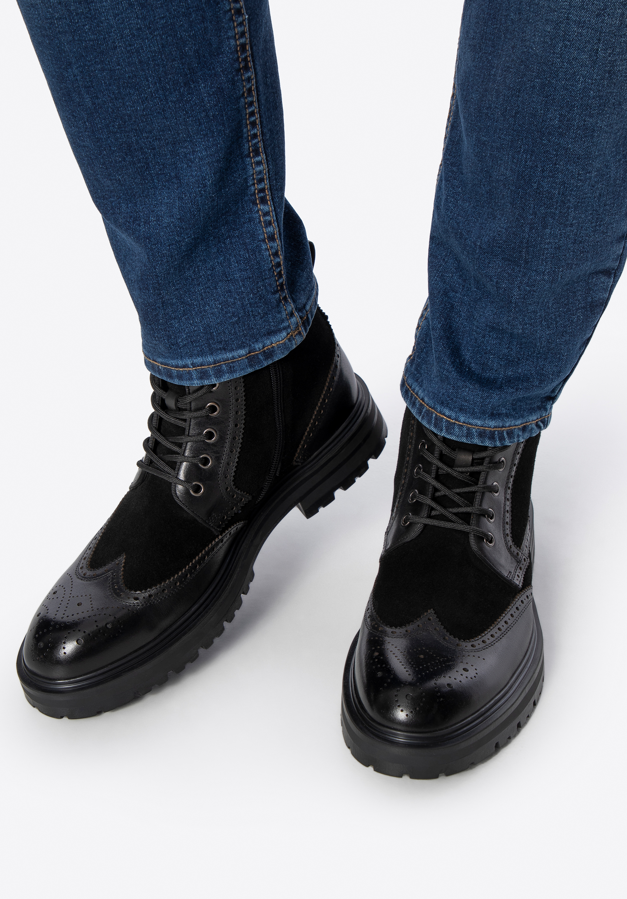 Herrenstiefel aus Leder mit perforierten Details, schwarz, 101-M-515-1-41, Bild 1