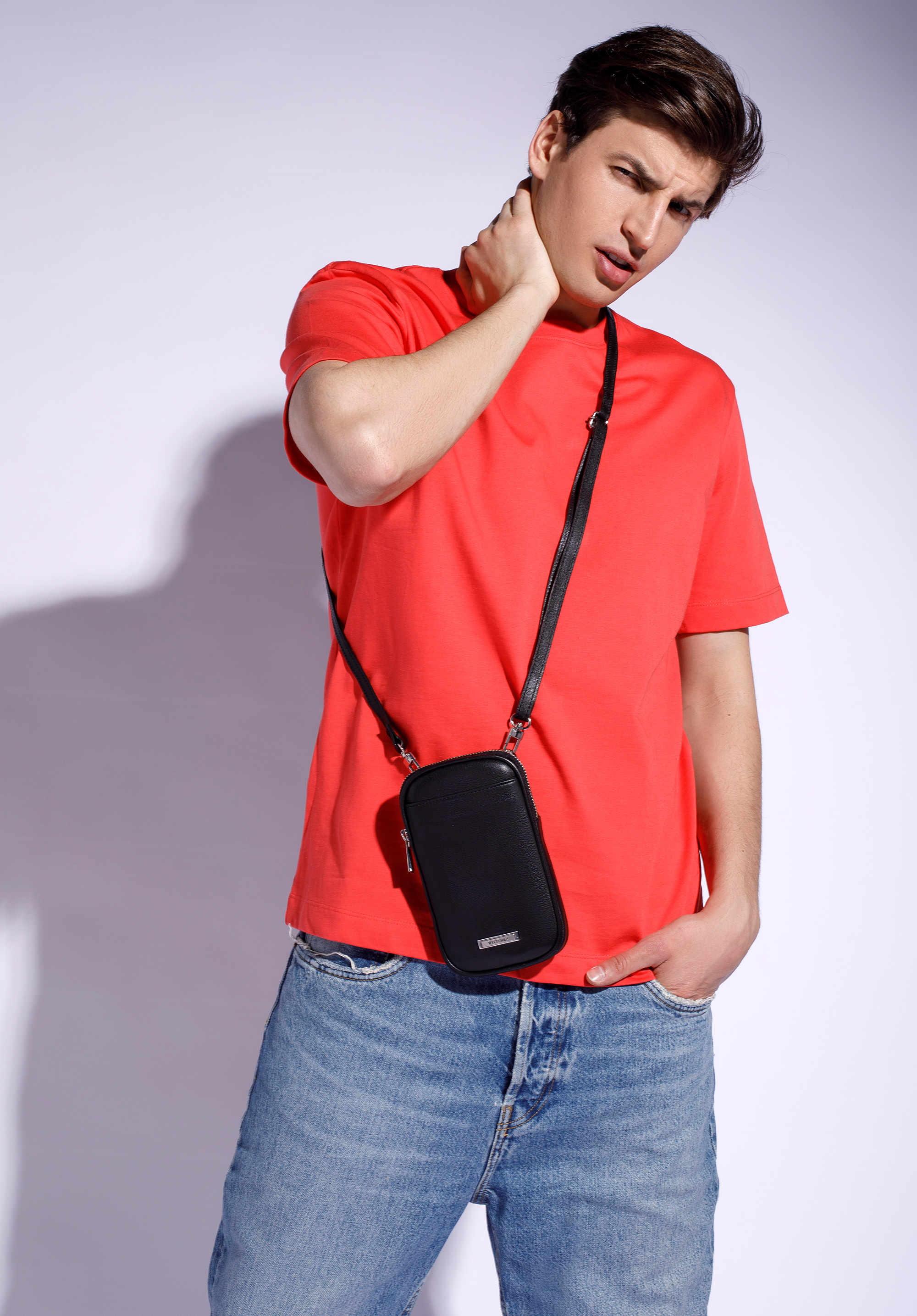 Herrentasche für Handy aus Echtleder, schwarz, 94-4U-803-1, Bild 1