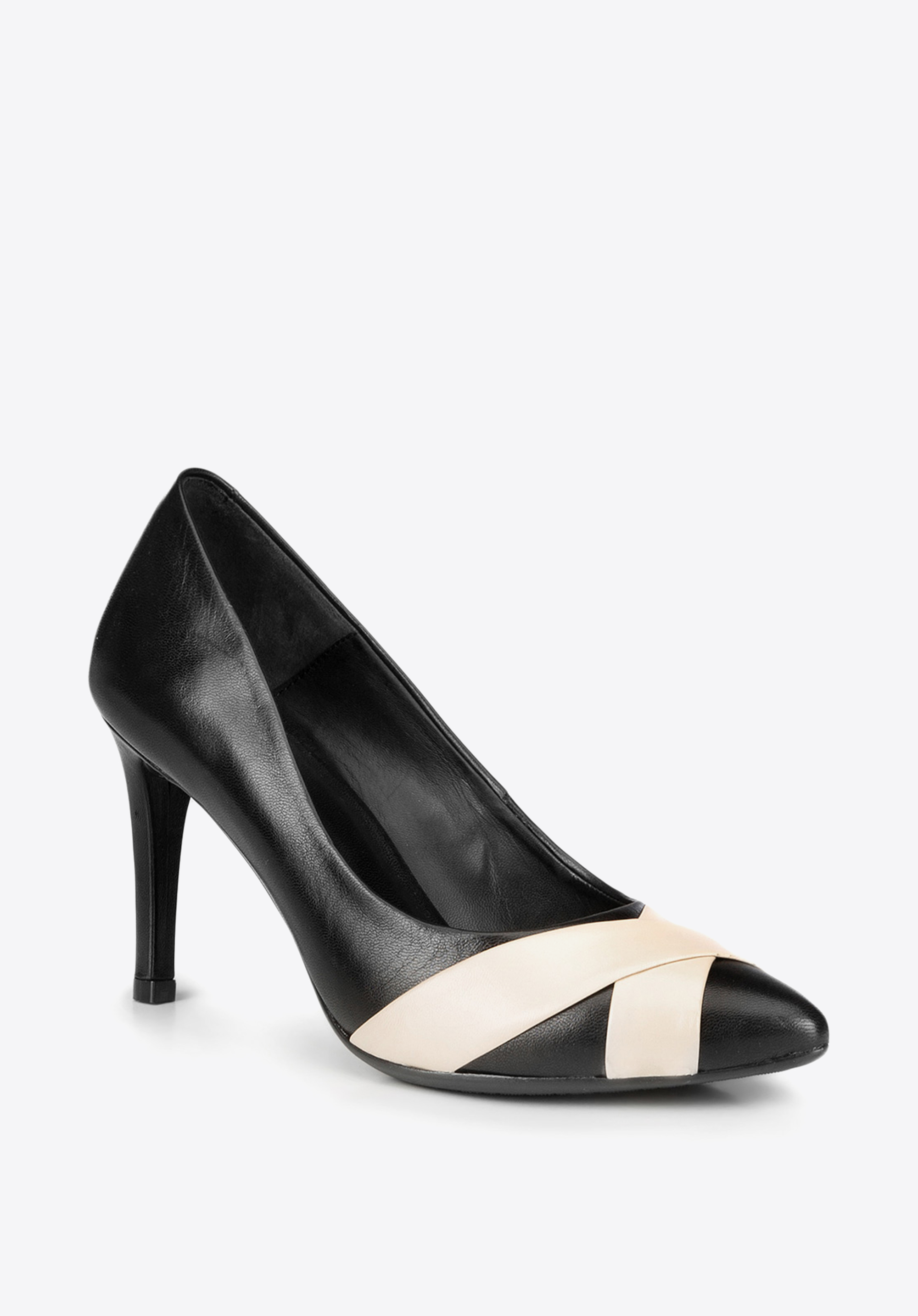 High Heels aus Leder mit gekreuzten Streifen, schwarz, 87-D-703-1-40, Bild 1