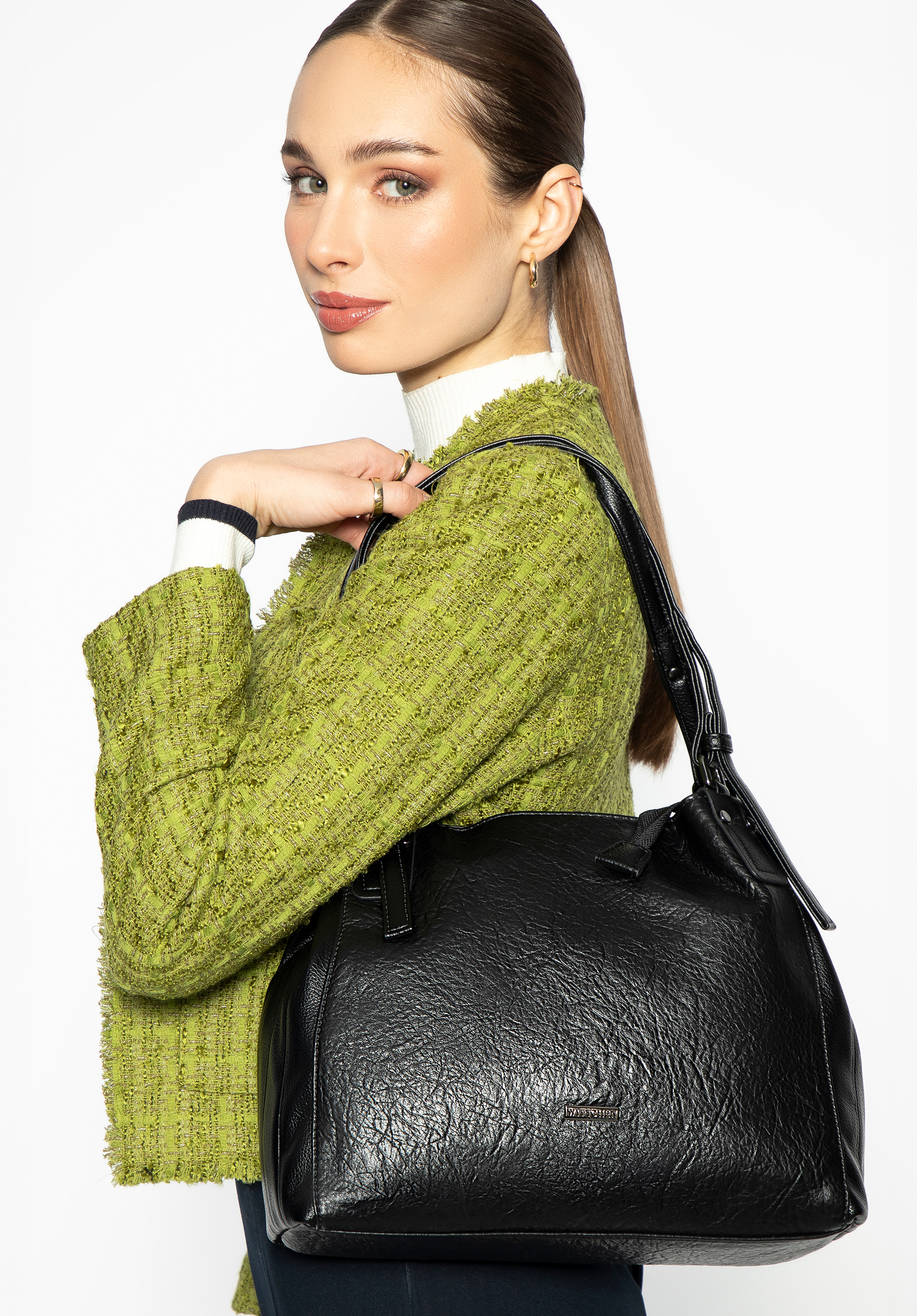 Hobo-Tasche aus Kunstleder für Damen, schwarz, 99-4Y-716-1, Bild 1