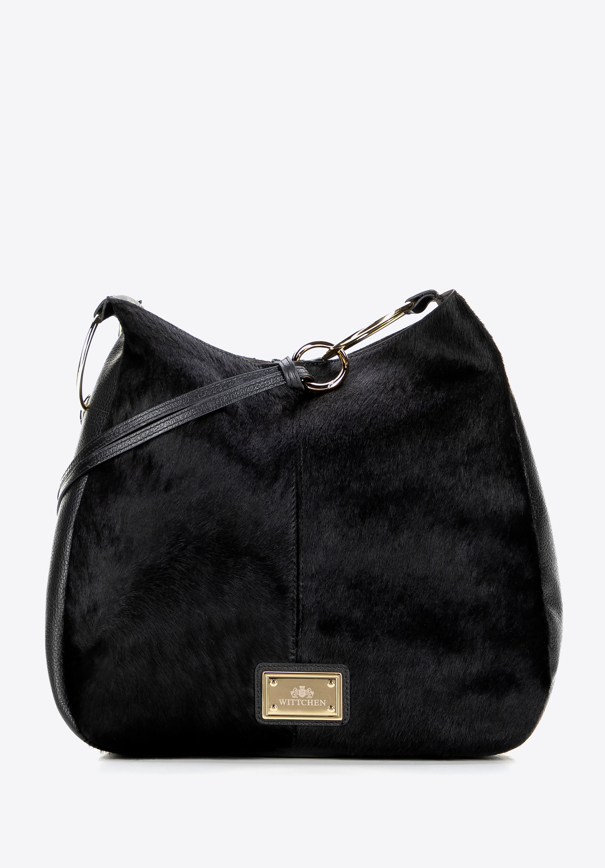 Hobo-Tasche aus Leder mit Hair-On-Finish, schwarz, 102-4E-005-1, Bild 1