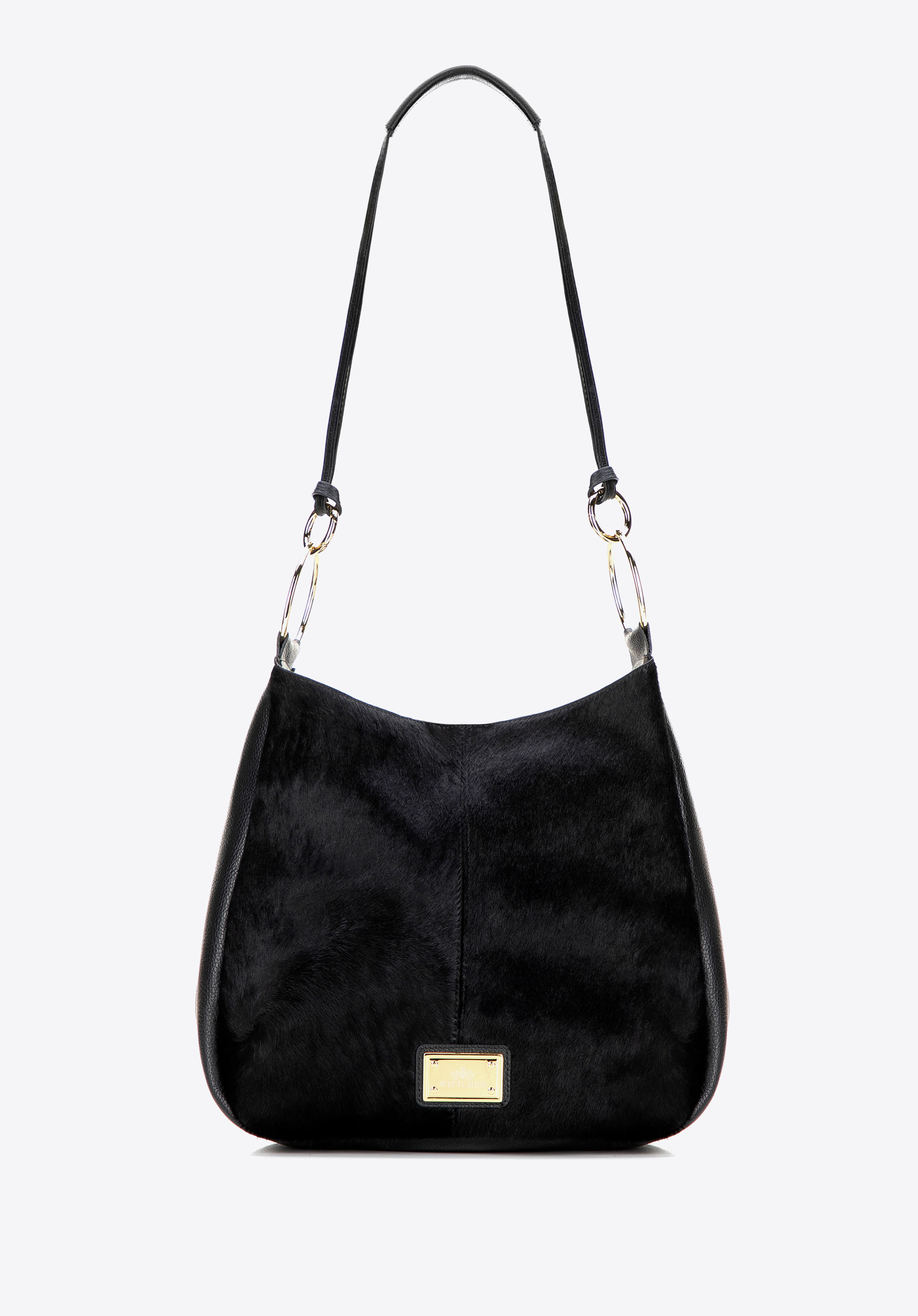 Hobo-Tasche aus Leder mit Hair-On-Finish, schwarz, 102-4E-005-1, Bild 1