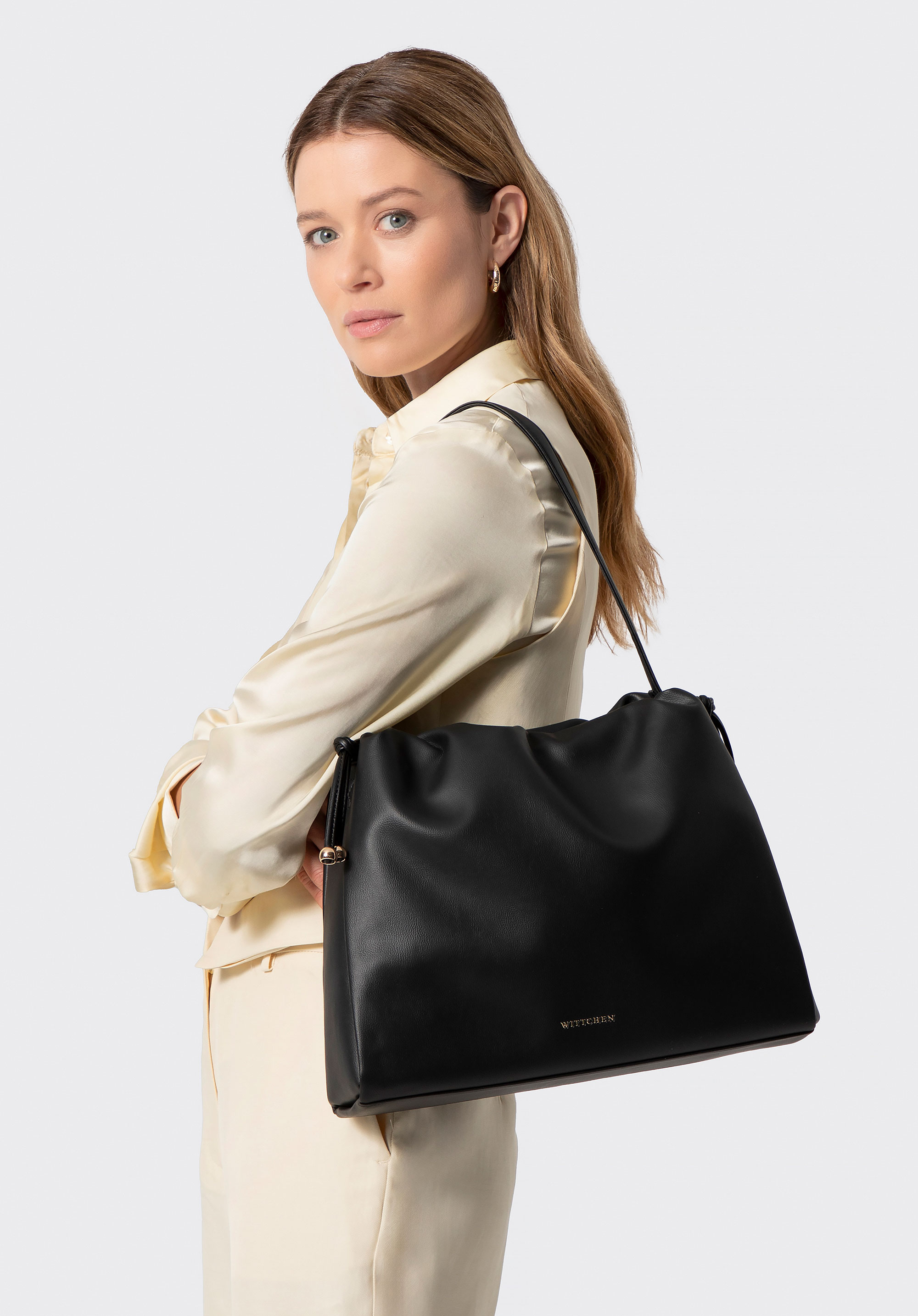 Hobo-Tasche für Damen aus Kunstleder, schwarz, 102-4Y-408-1, Bild 1