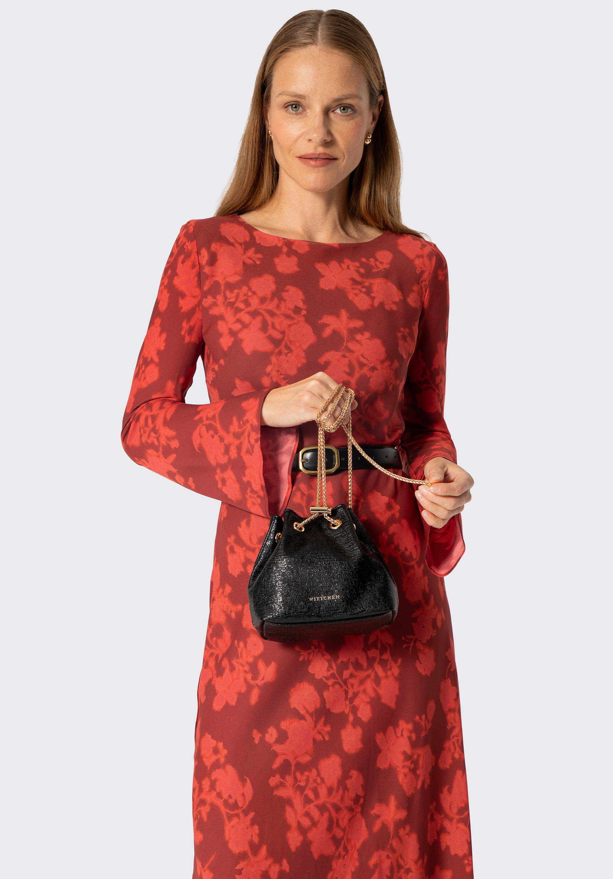 Hobo-Tasche für Damen mit Zierkette, schwarz, 104-4Y-502-1, Bild 1