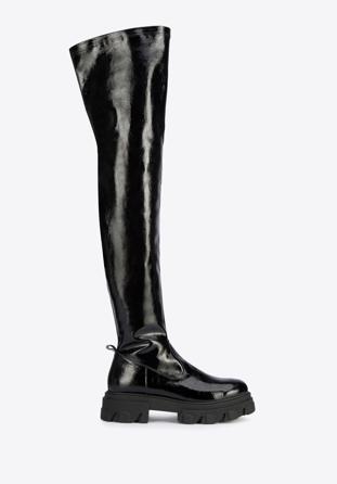 Hohe Damen-Stiefel aus Lackleder, schwarz, 95-D-803-1L-36, Bild 1