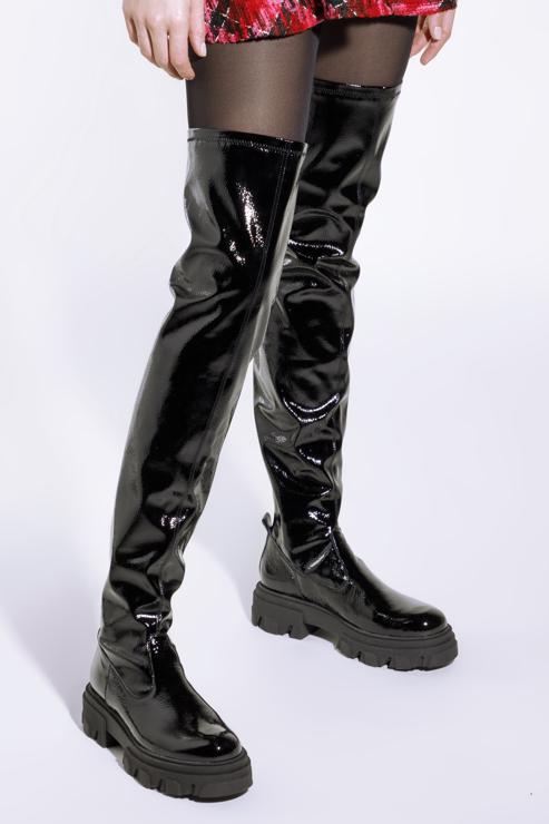 Hohe Damen-Stiefel aus Lackleder, schwarz, 95-D-803-1L-36, Bild 15