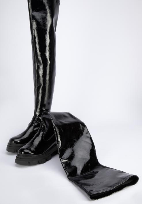 Hohe Damen-Stiefel aus Lackleder, schwarz, 95-D-803-1L-38, Bild 6