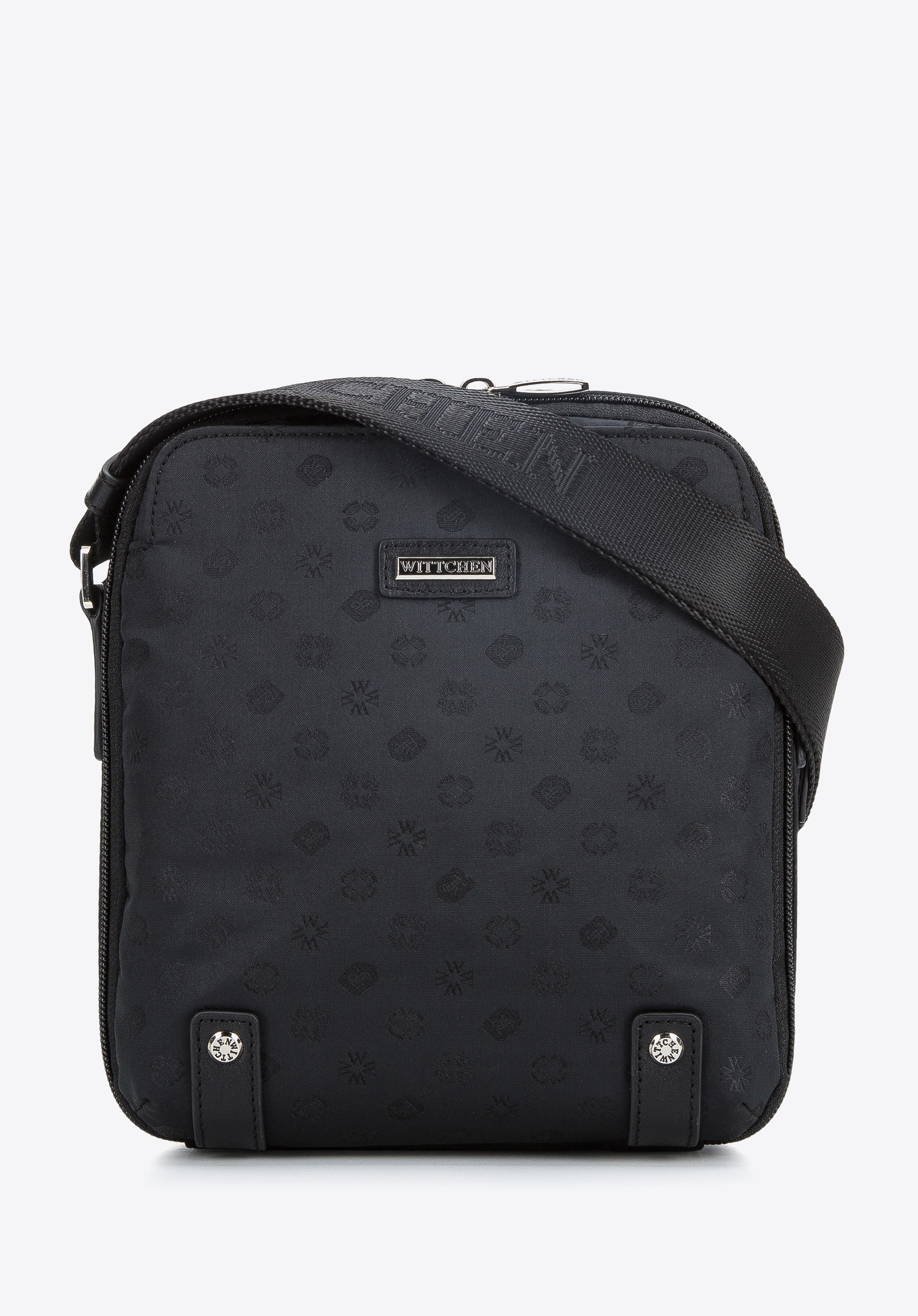 Jacquard-Umhängetasche für Damen mit Lederdetails, schwarz, 95-4-904-1, Bild 1