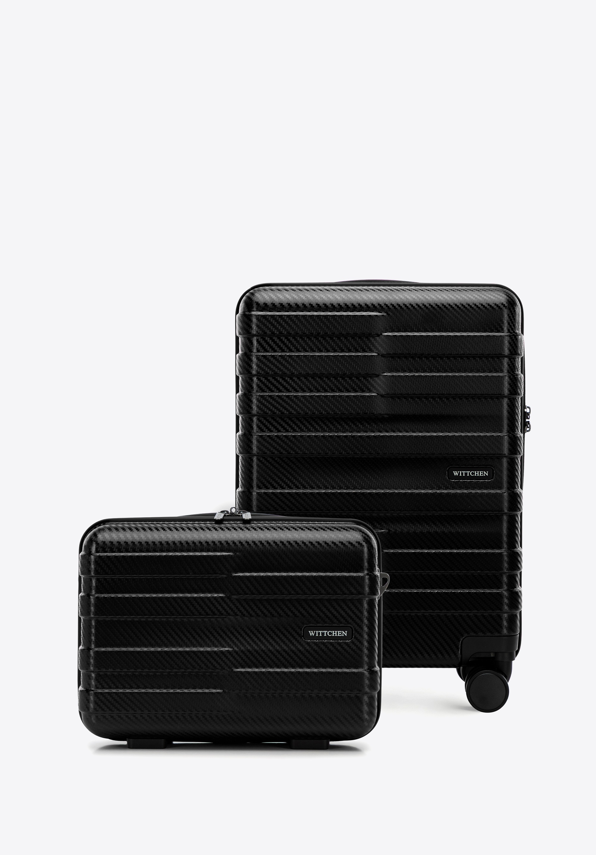 Kabinenkoffer und Kosmetikkoffer aus Polycarbonat mit horizontalen Streifen, schwarz, 56-3P-581-10K, Bild 1