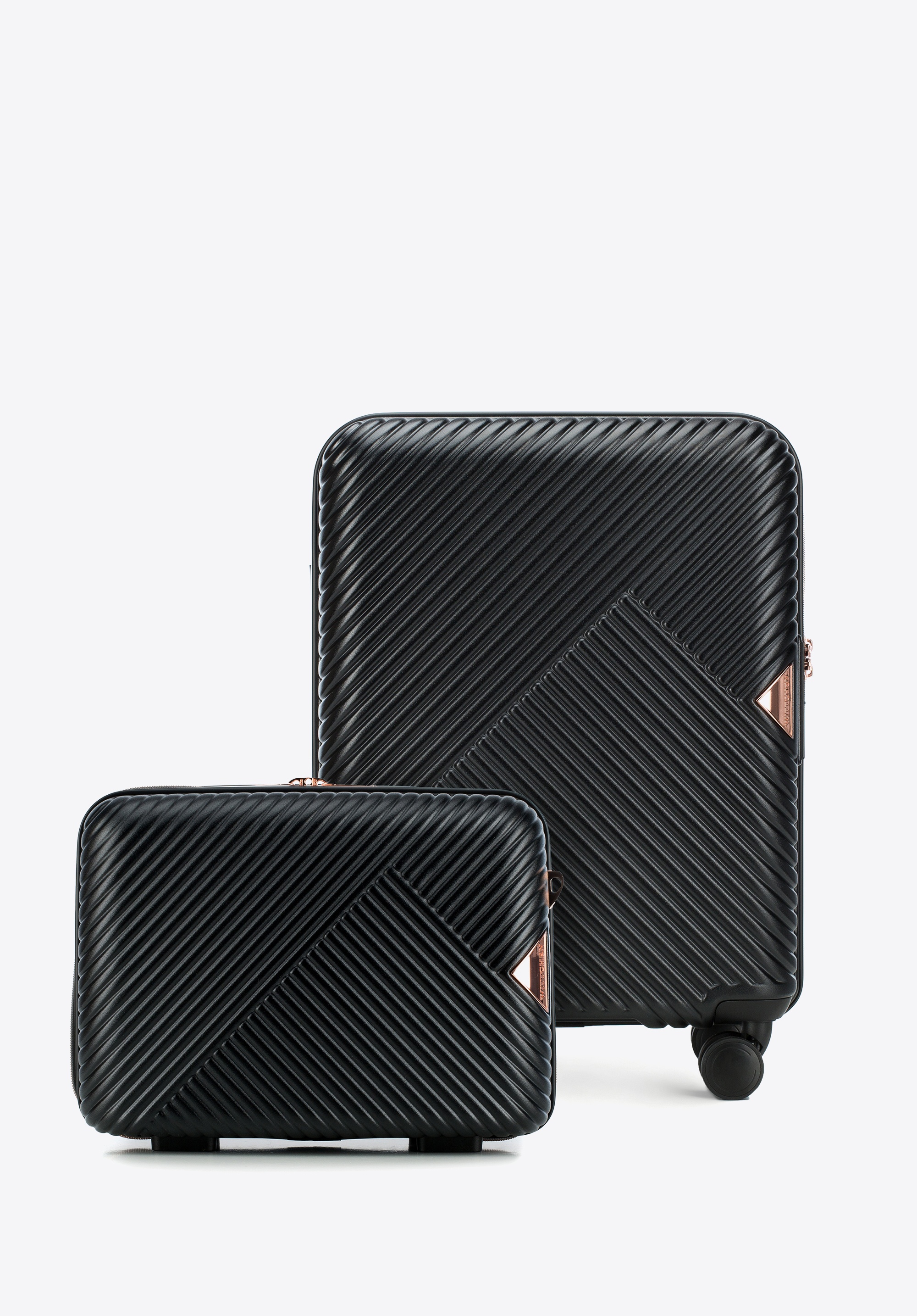 Kabinenkoffer und Kosmetikkoffer aus Polycarbonat mit Streifenmuster, schwarz, 56-3P-841-10K, Bild 1