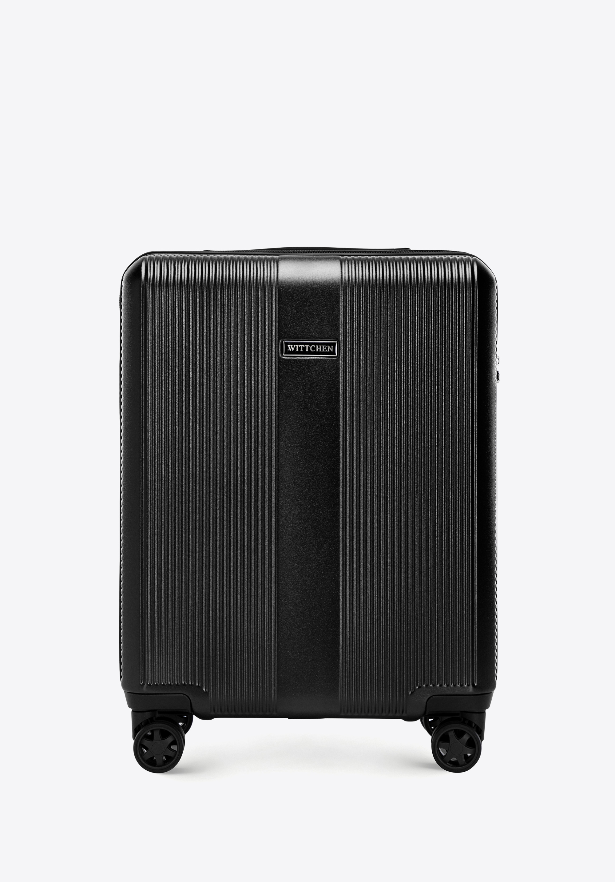 Kabinenkoffer und Kosmetikkoffer aus Polycarbonat mit vertikaler Prägung, schwarz, 56-3P-901-11K, Bild 1