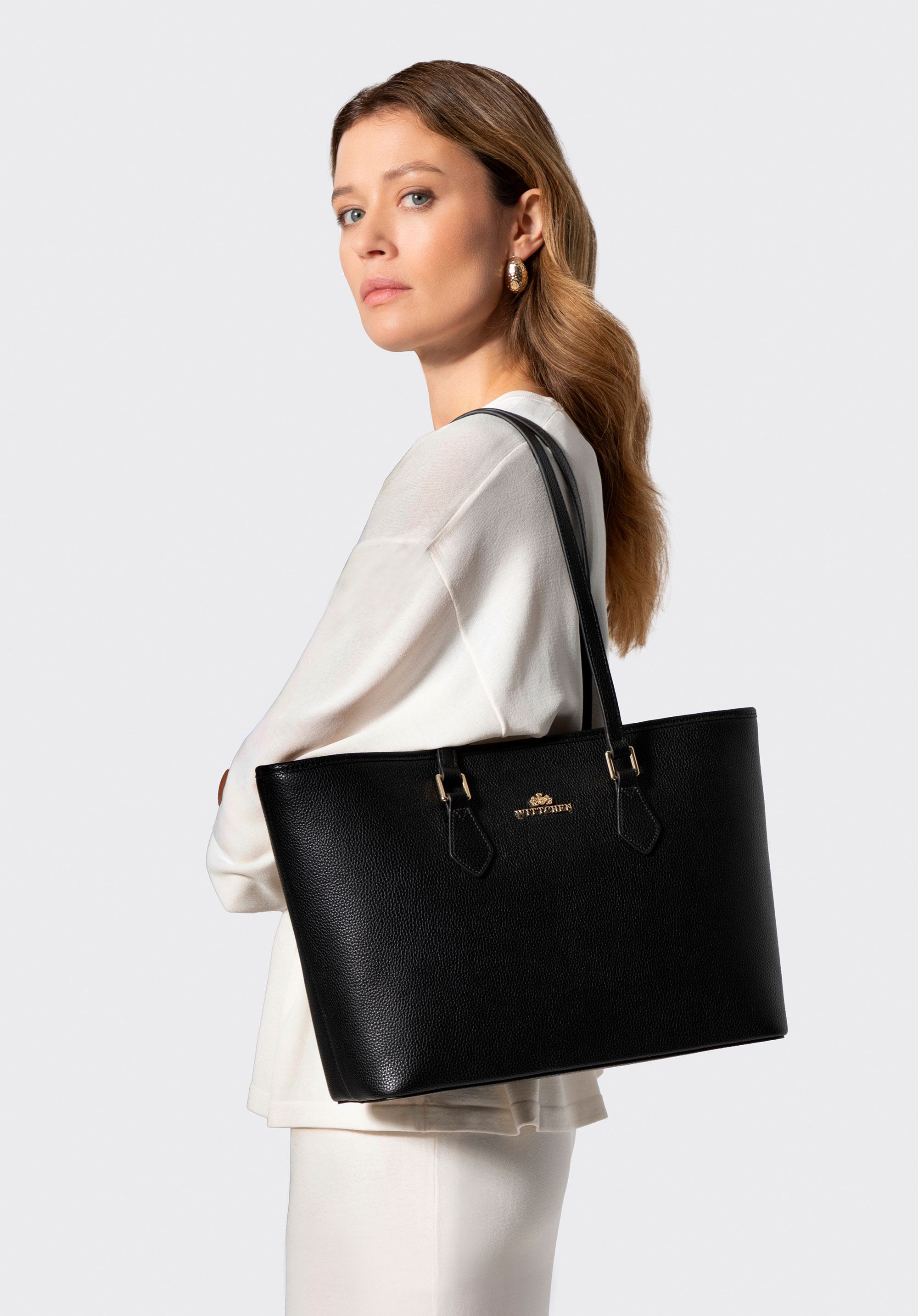 Klassische Damen-Shoppertasche aus Naturleder, schwarz, 102-4E-626-1, Bild 1