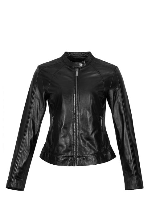 Klassische Damenjacke aus Leder mit Stehkragen, schwarz, 97-09-804-P-XL, Bild 20