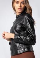 Klassische Damenjacke aus Leder mit Stehkragen, schwarz, 97-09-804-3-XL, Bild 4