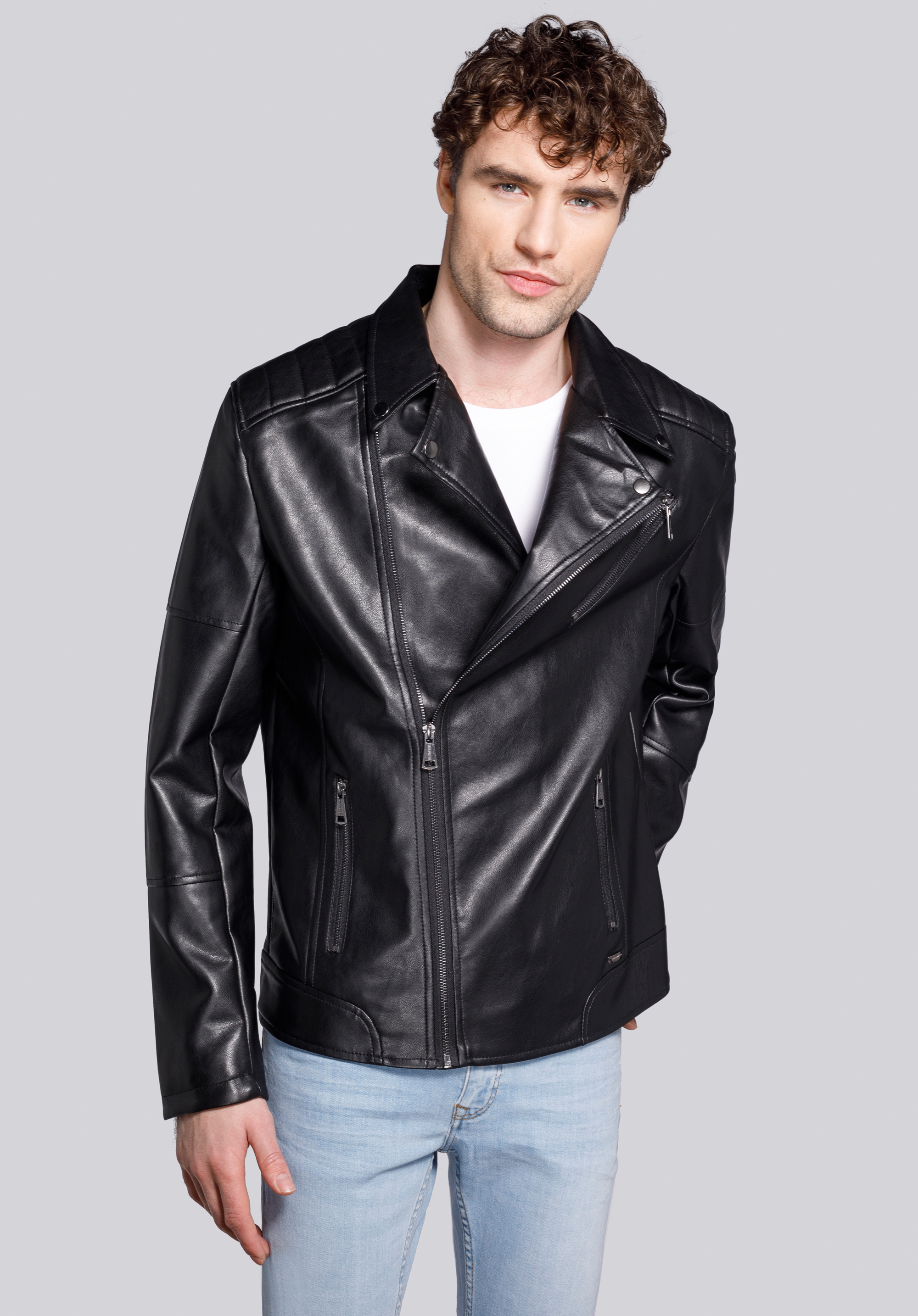 KLASSISCHE HERRENJACKE AUS KUNSTLEDER, schwarz, 92-9P-153-1-M, Bild 1
