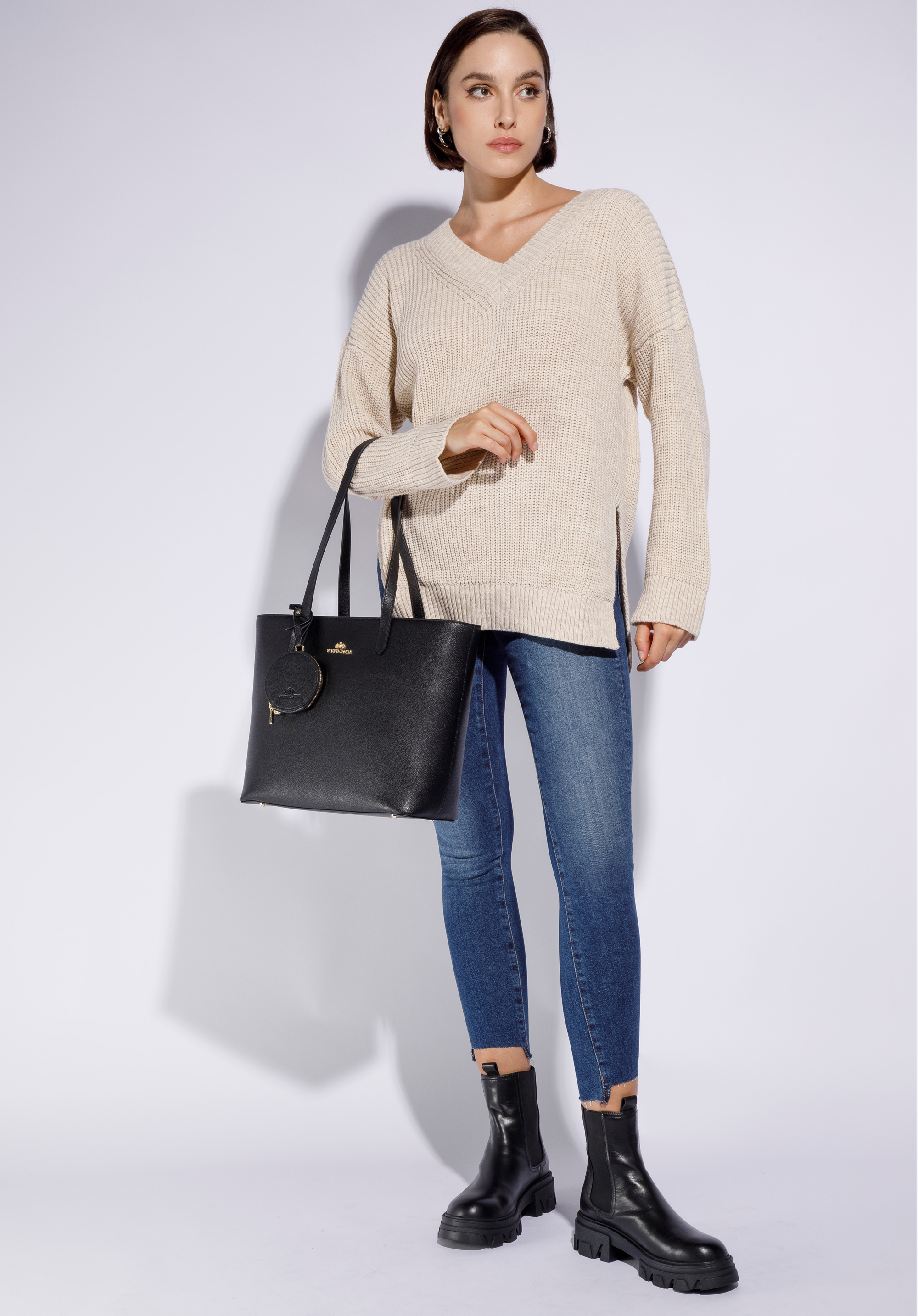 Klassische Shopper-Tasche aus Leder mit Etui und Schlüsselring