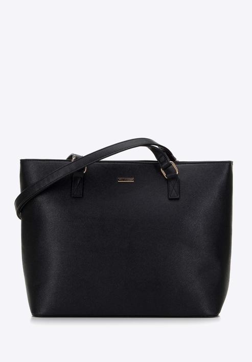 Klassische Shopper-Tasche aus Öko-Leder, schwarz, 98-4Y-213-0, Bild 1