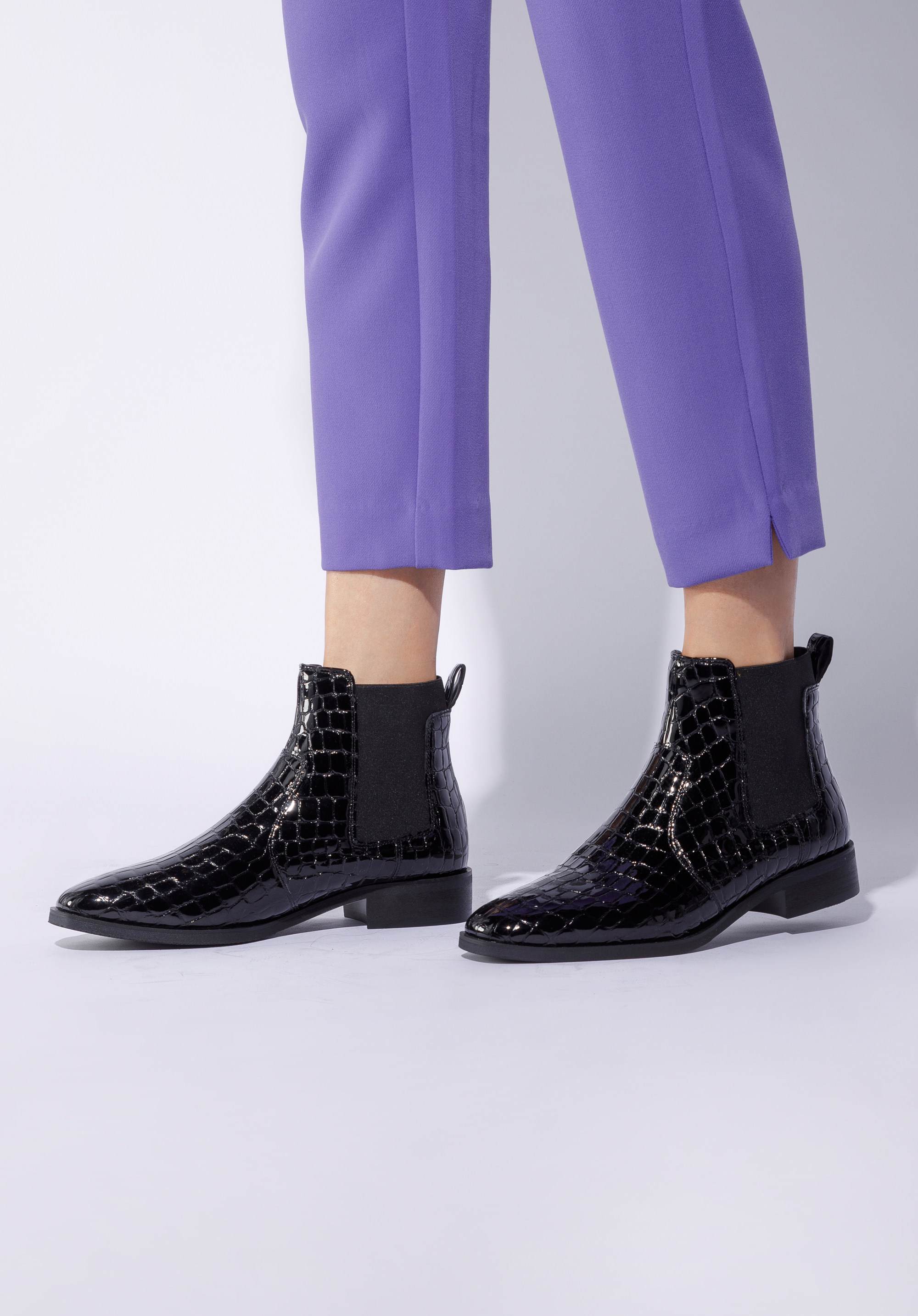 Klassische Stiefelette aus Leder- Croco, schwarz, 95-D-509-1-37, Bild 1