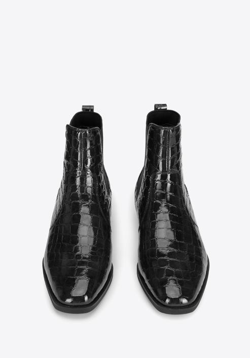 Klassische Stiefelette aus Leder- Croco, schwarz, 95-D-509-1-38, Bild 3