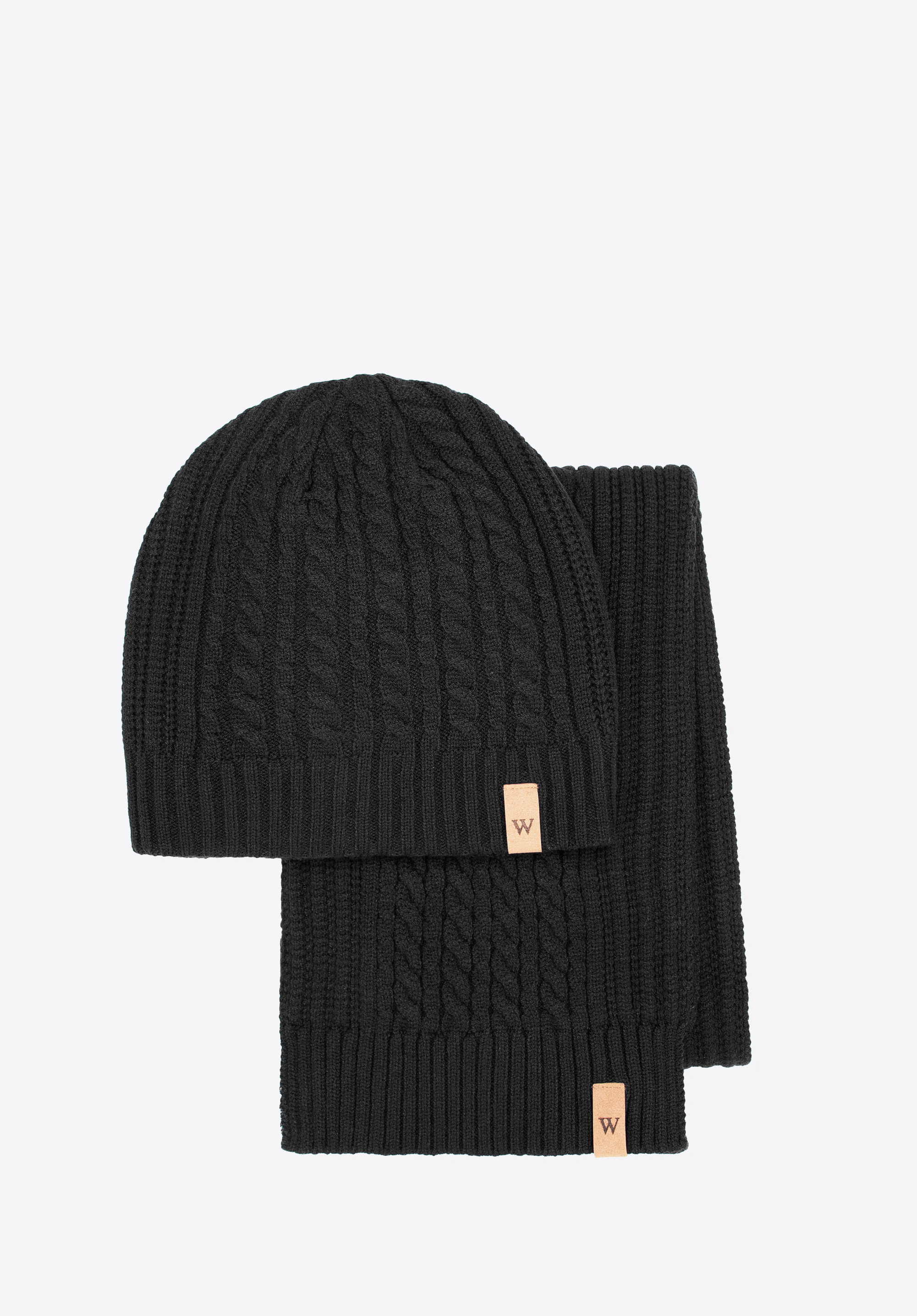 Klassisches Winterset mit Zopfmuster, schwarz, 101-SF-007-1, Bild 1