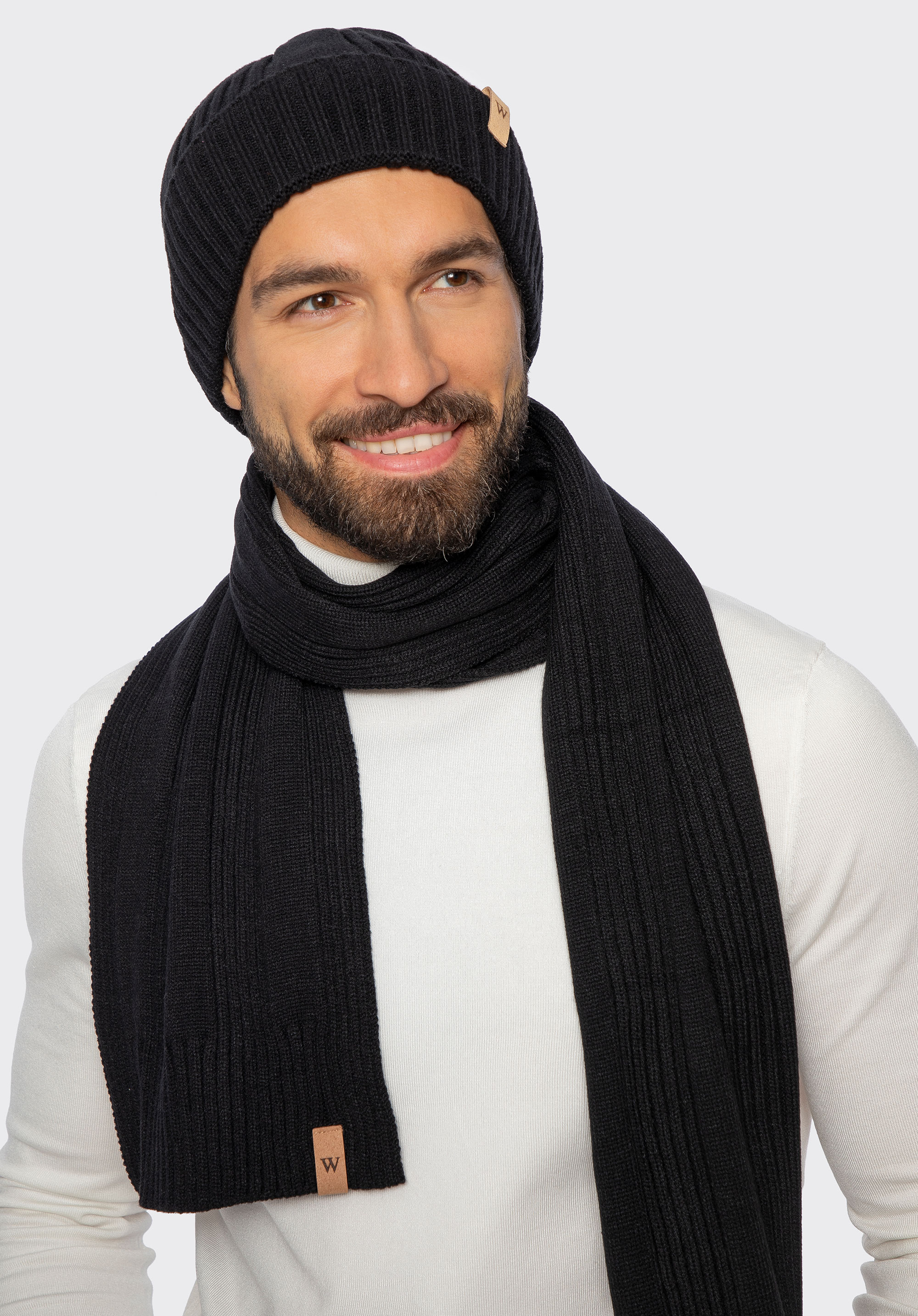 Klassisches Winterset: Mütze und Schal, schwarz, 101-SF-008-1, Bild 1