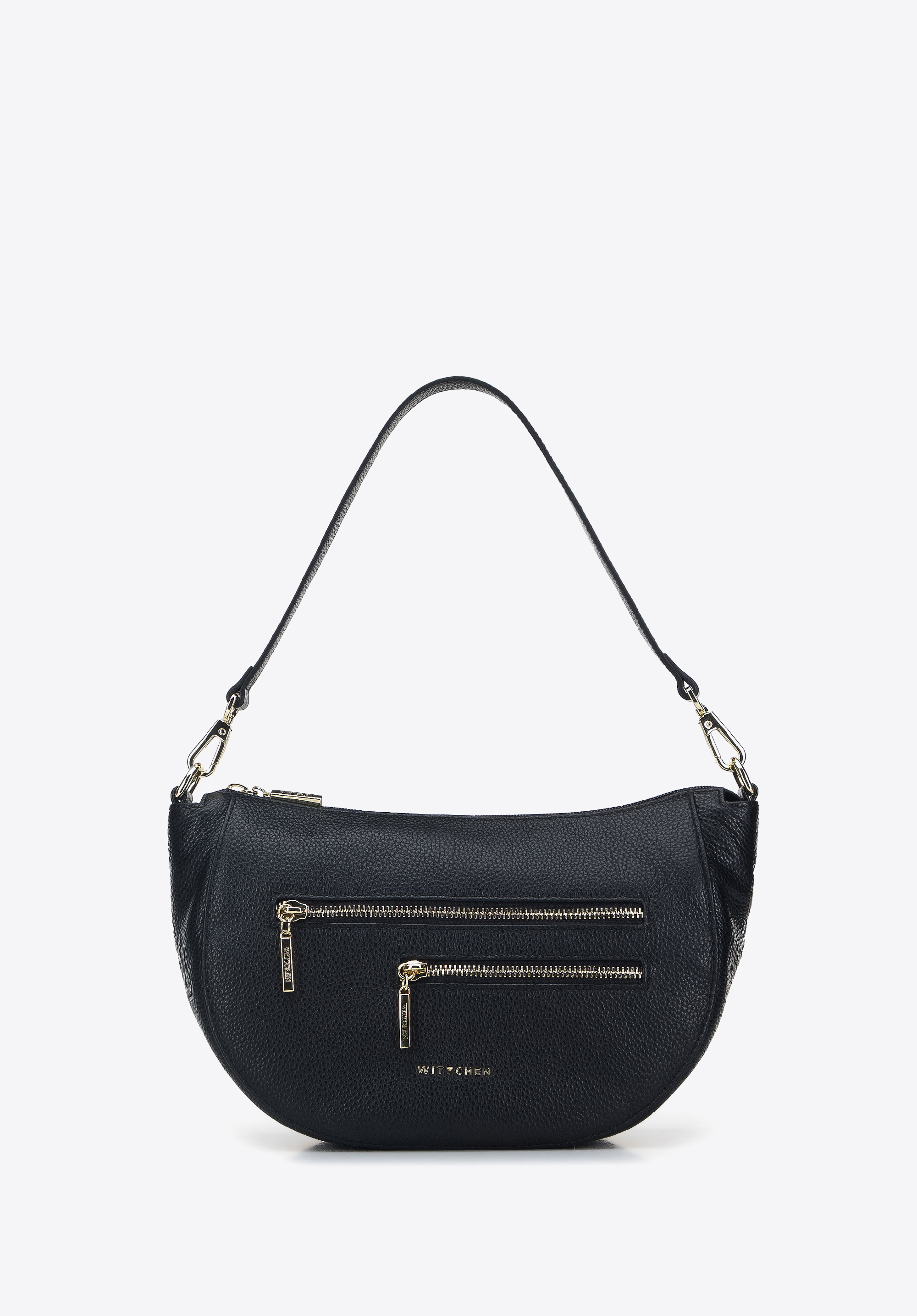 Kleine Beuteltasche aus Leder mit Reißverschlüssen, schwarz, 95-4E-625-1, Bild 1