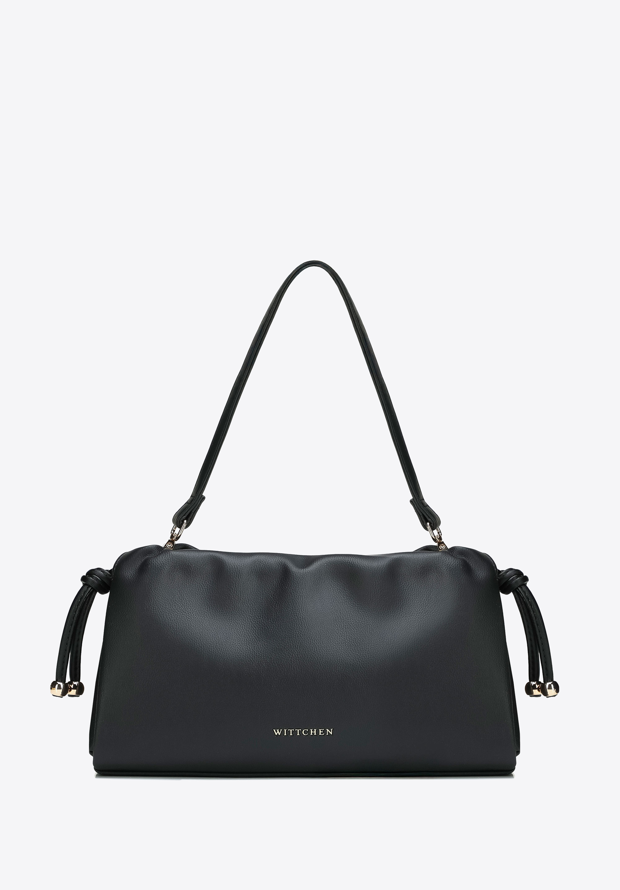 Kleine Umhängetasche aus Kunstleder mit Kordelzug, schwarz, 102-4Y-407-1, Bild 1