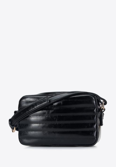 Kleine Umhängetasche für Damen aus glänzendem, gestepptem Kunstleder, schwarz, 95-4Y-405-1, Bild 2