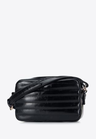 Kleine Umhängetasche für Damen aus glänzendem, gestepptem Kunstleder, schwarz, 95-4Y-405-1, Bild 1