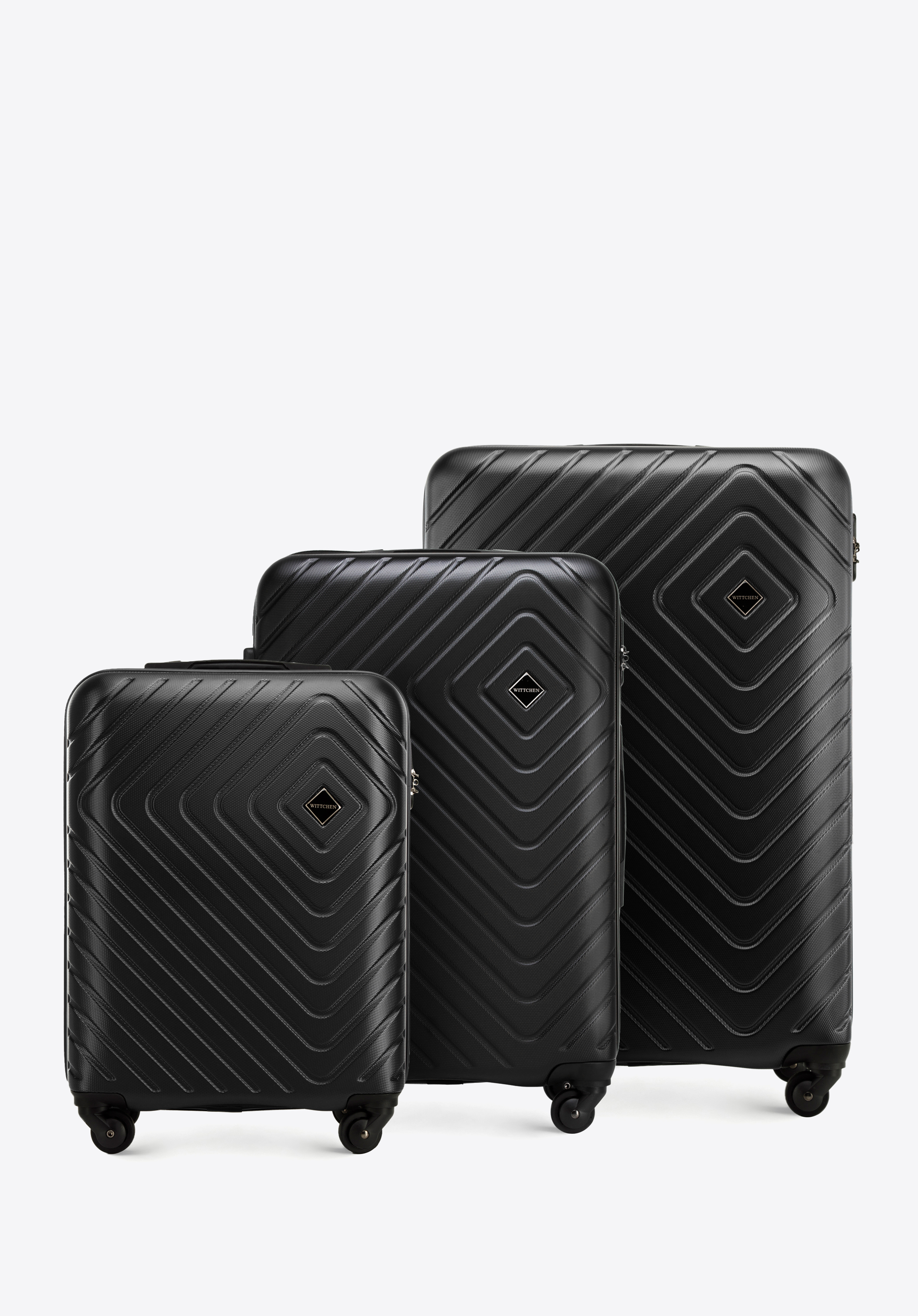 Kofferset aus ABS mit geometrischer Prägung, schwarz, 56-3A-75S-10, Bild 1