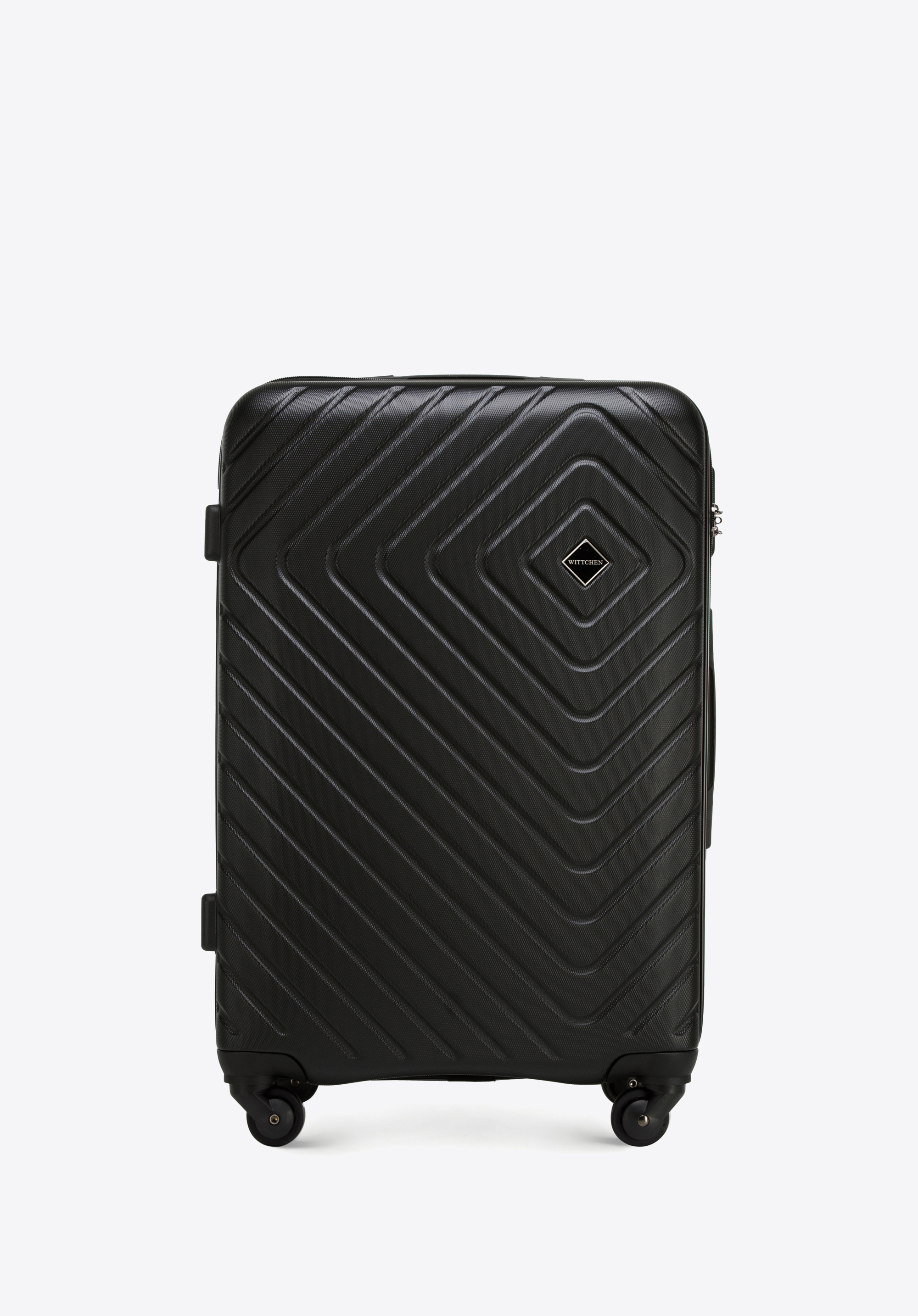 Mittelgroßer Koffer aus ABS mit geometrischer Prägung, schwarz-schwarzblau, 56-3A-752-10, Bild 1