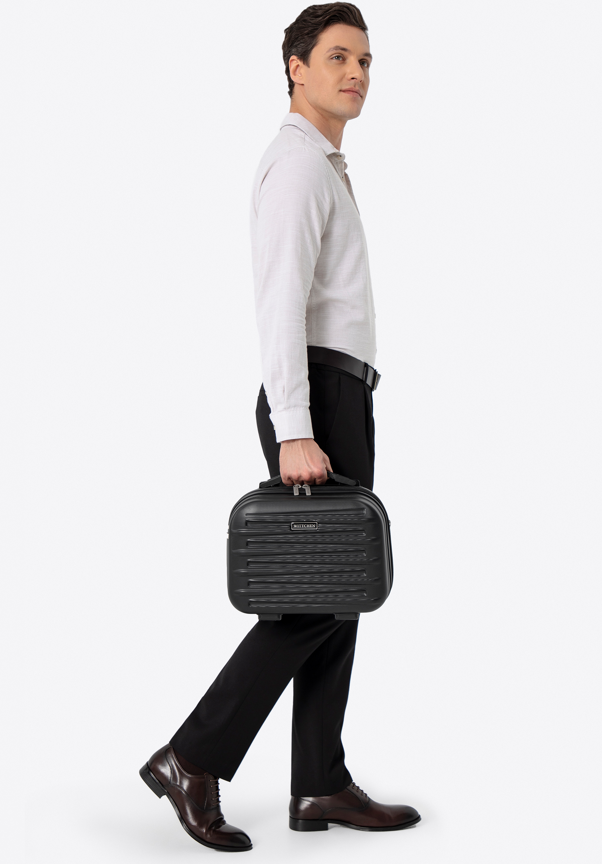 Kosmetiktasche aus ABS mit horizontaler Prägung, schwarz, 56-3A-004-11, Bild 1