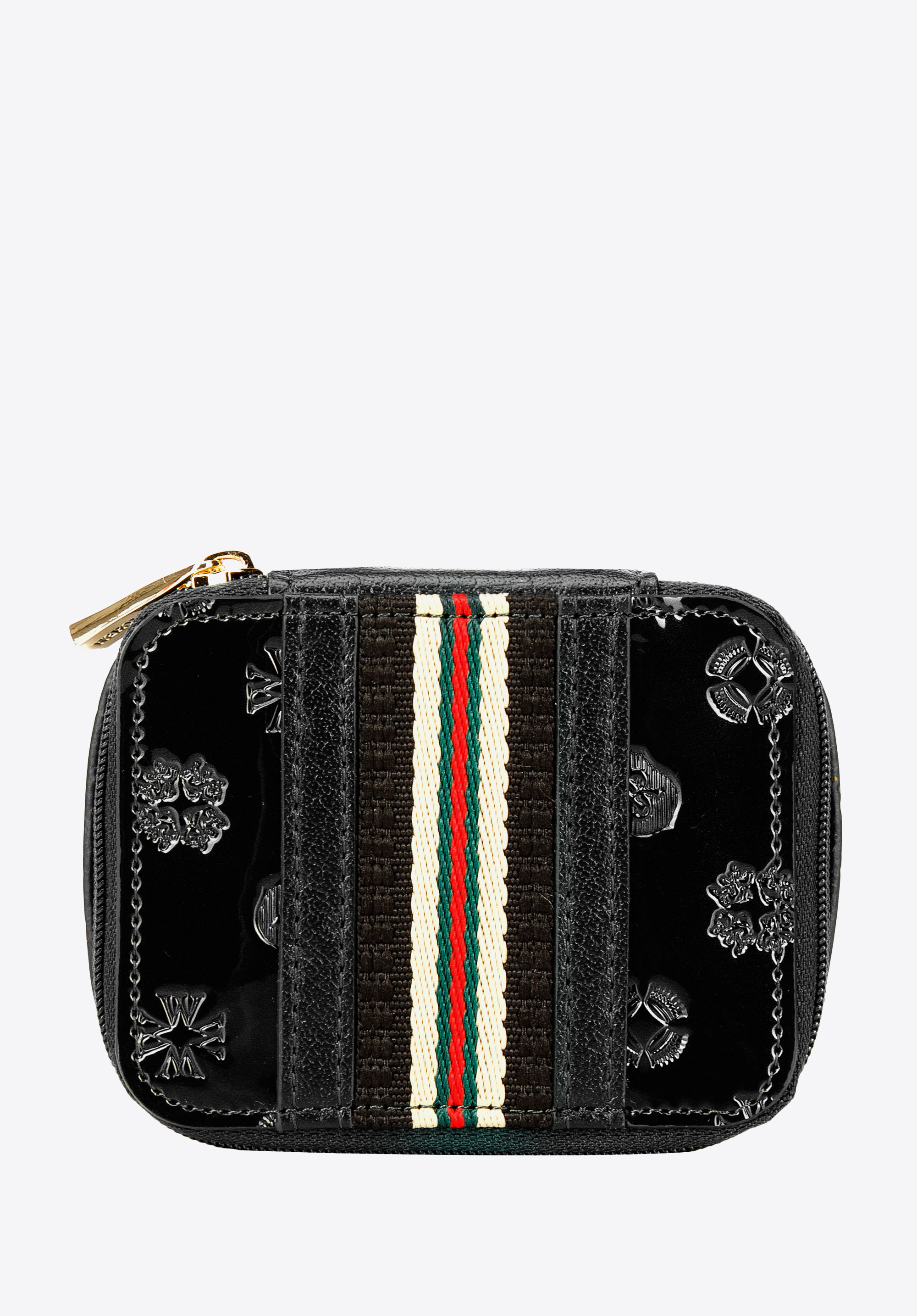 Kosmetiktasche aus Lackleder mit Monogramm und Schleife, schwarz, 34-2-034-11, Bild 1