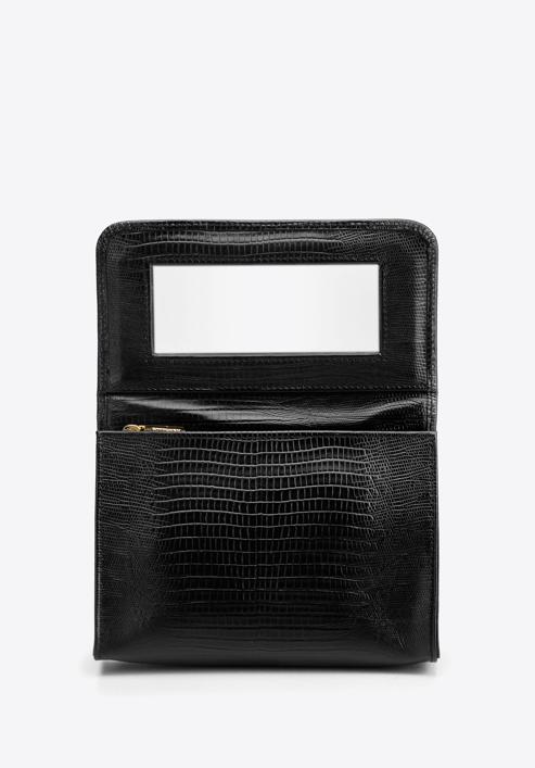Kosmetiktasche aus Leder mit Spiegel, schwarz, 15-3-117-01, Bild 3