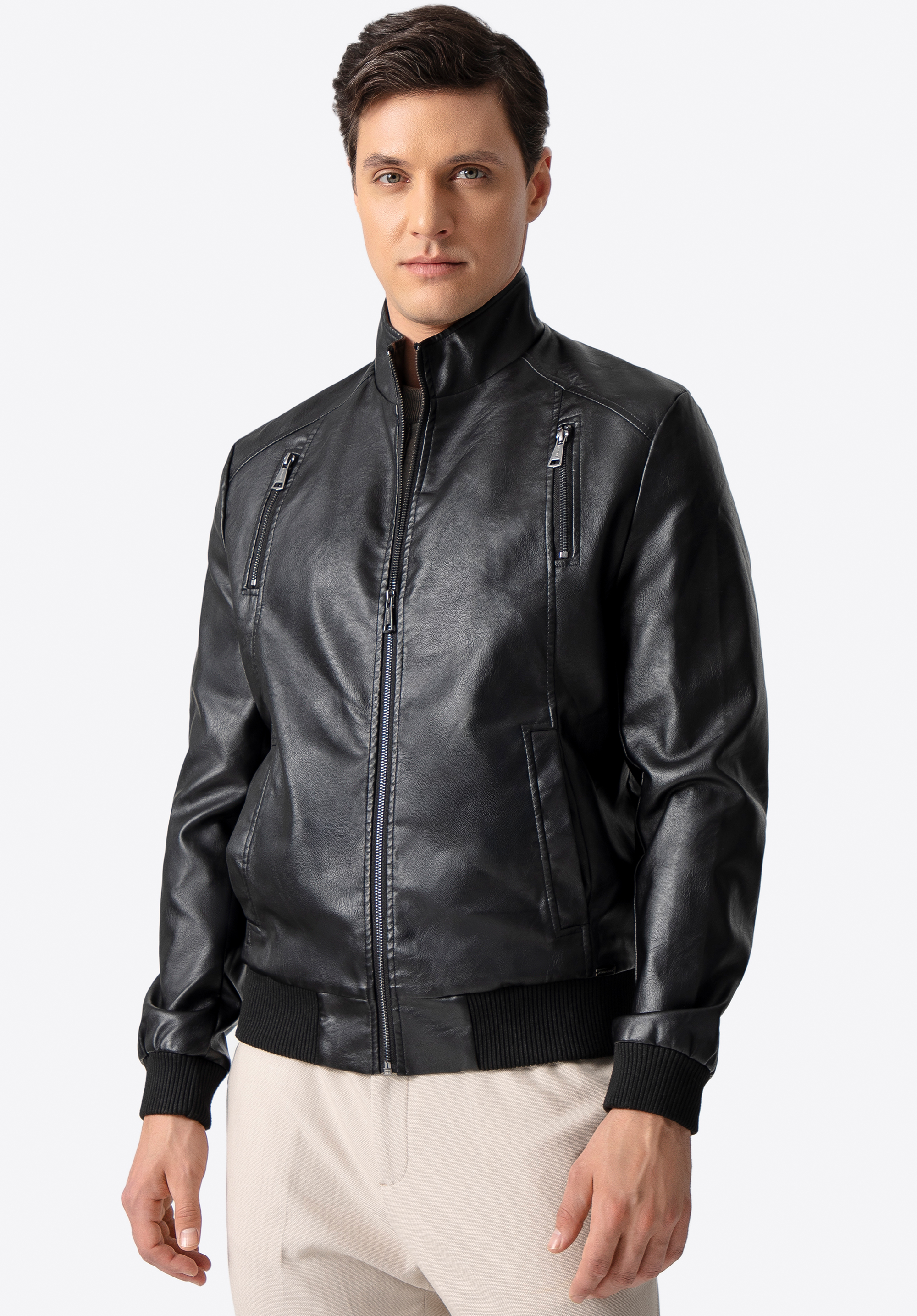 Herrenjacke aus Öko-Leder mit Strickbündchen, schwarz, 96-9P-152-1-M, Bild 1