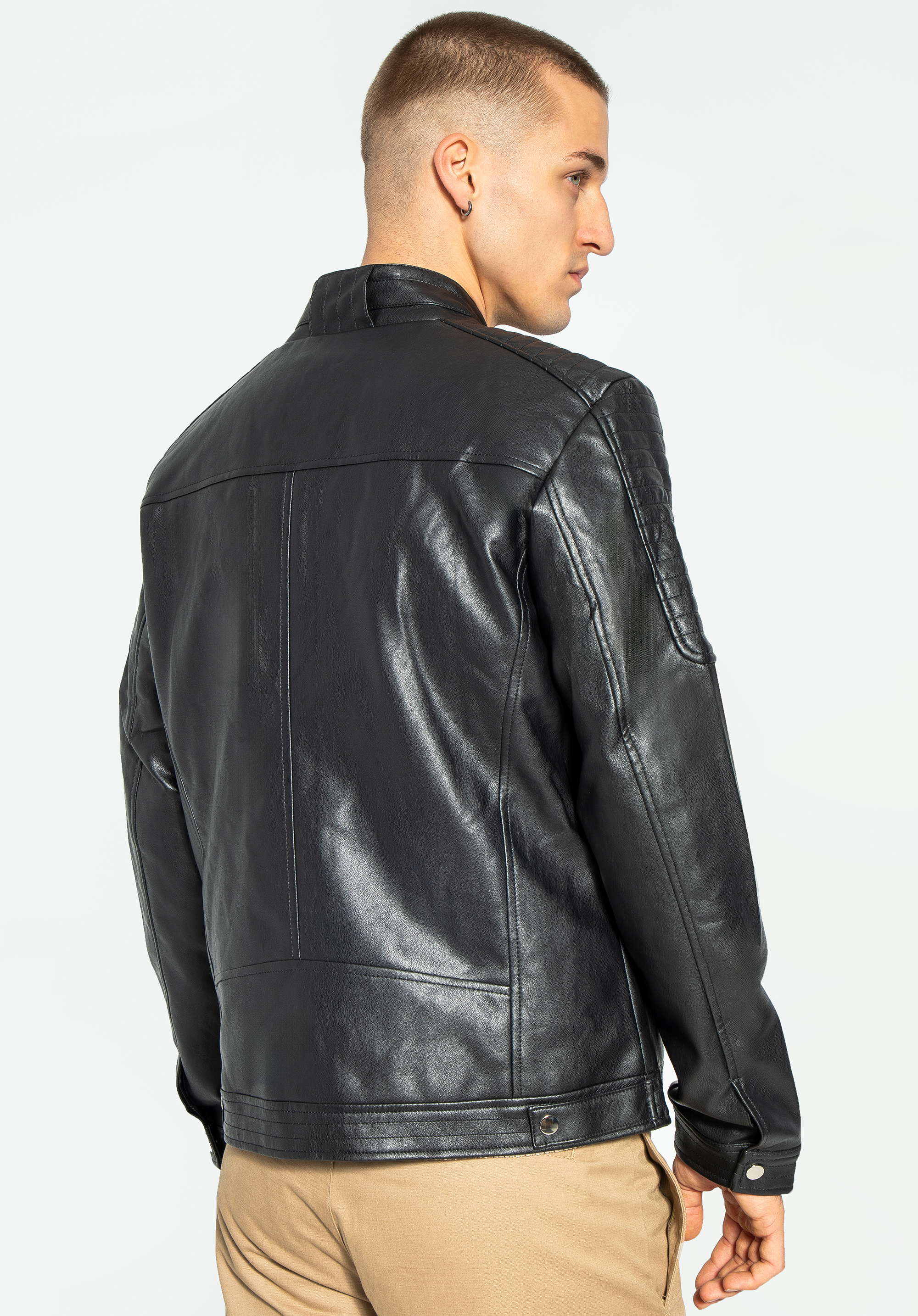 Herrenjacke aus Öko-Leder mit dekorativem Stehkragen, schwarz, 96-9P-151-1-M, Bild 1