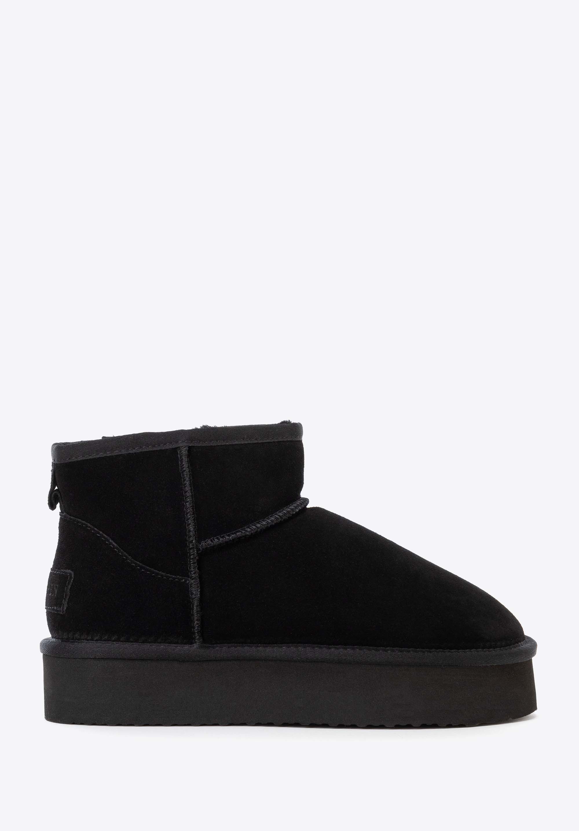 Kurze Damen-Schneestiefel aus Wildleder mit Schafwollfutter, schwarz, 103-D-851-1-40, Bild 1