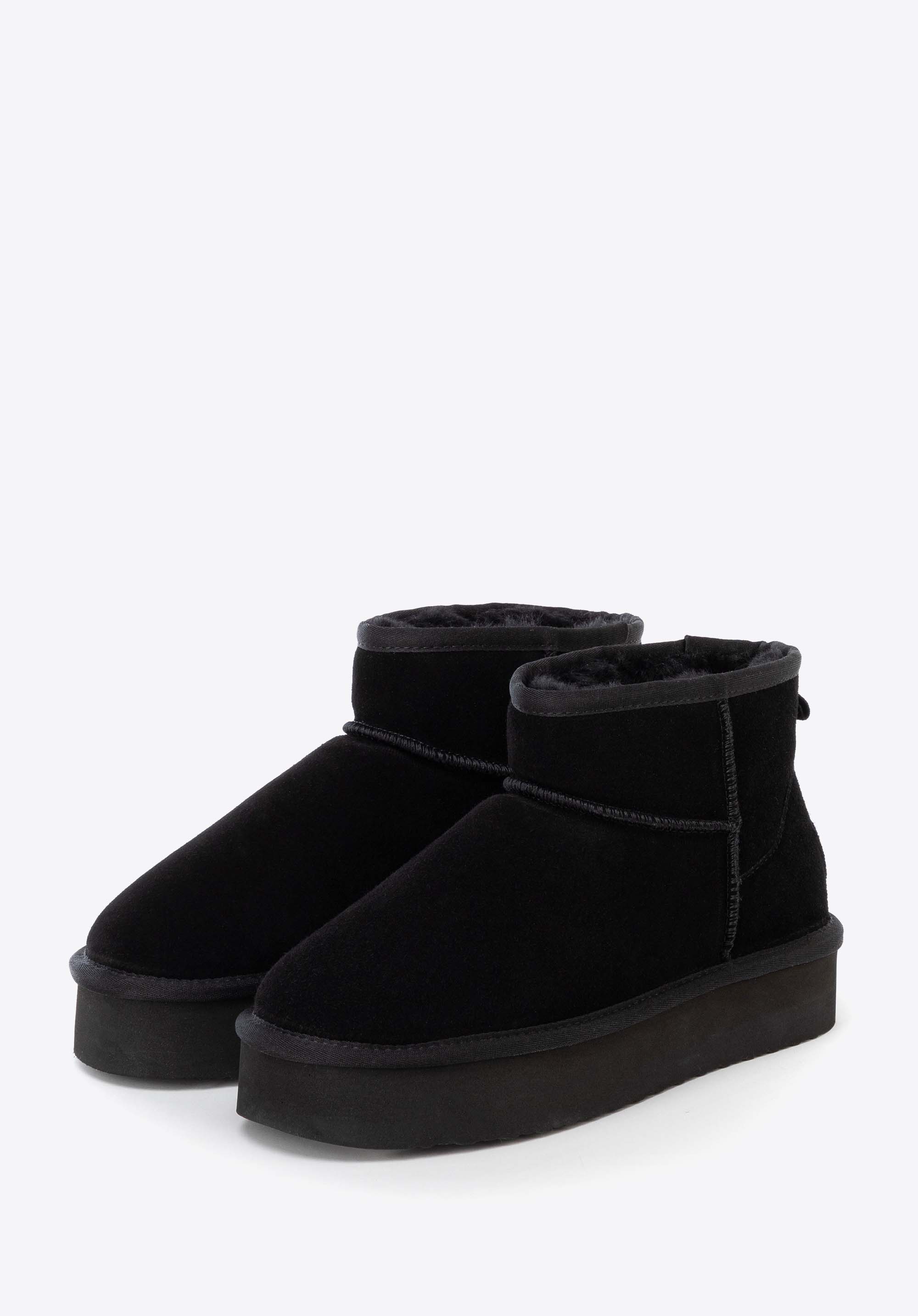 Kurze Damen-Schneestiefel aus Wildleder mit Schafwollfutter, schwarz, 103-D-851-1-41, Bild 1
