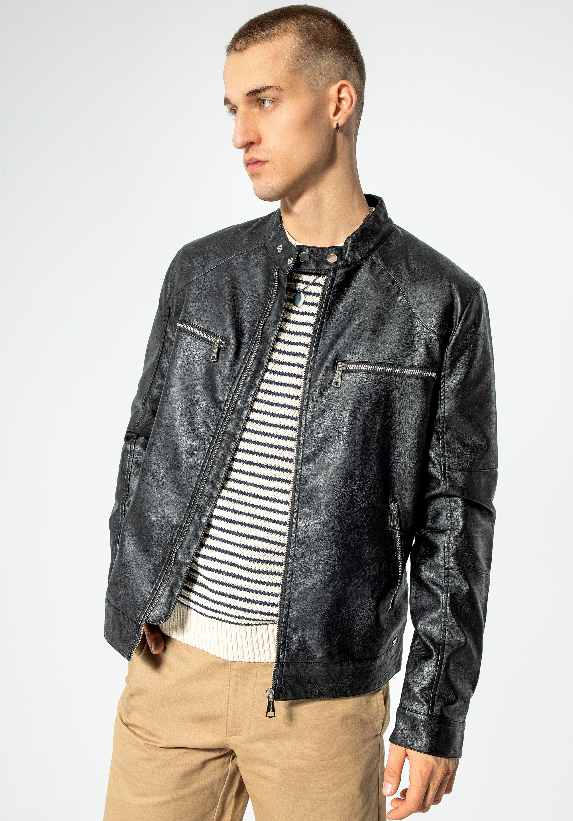 Herrenjacke aus Öko-Leder mit Stehkragen