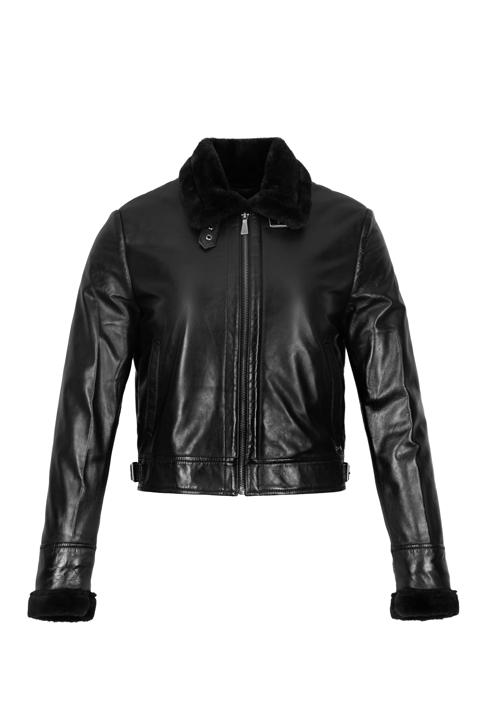 Kurze Pilotenjacke für Damen aus Leder mit Kunstpelz, schwarz, 97-09-802-4-M, Bild 30