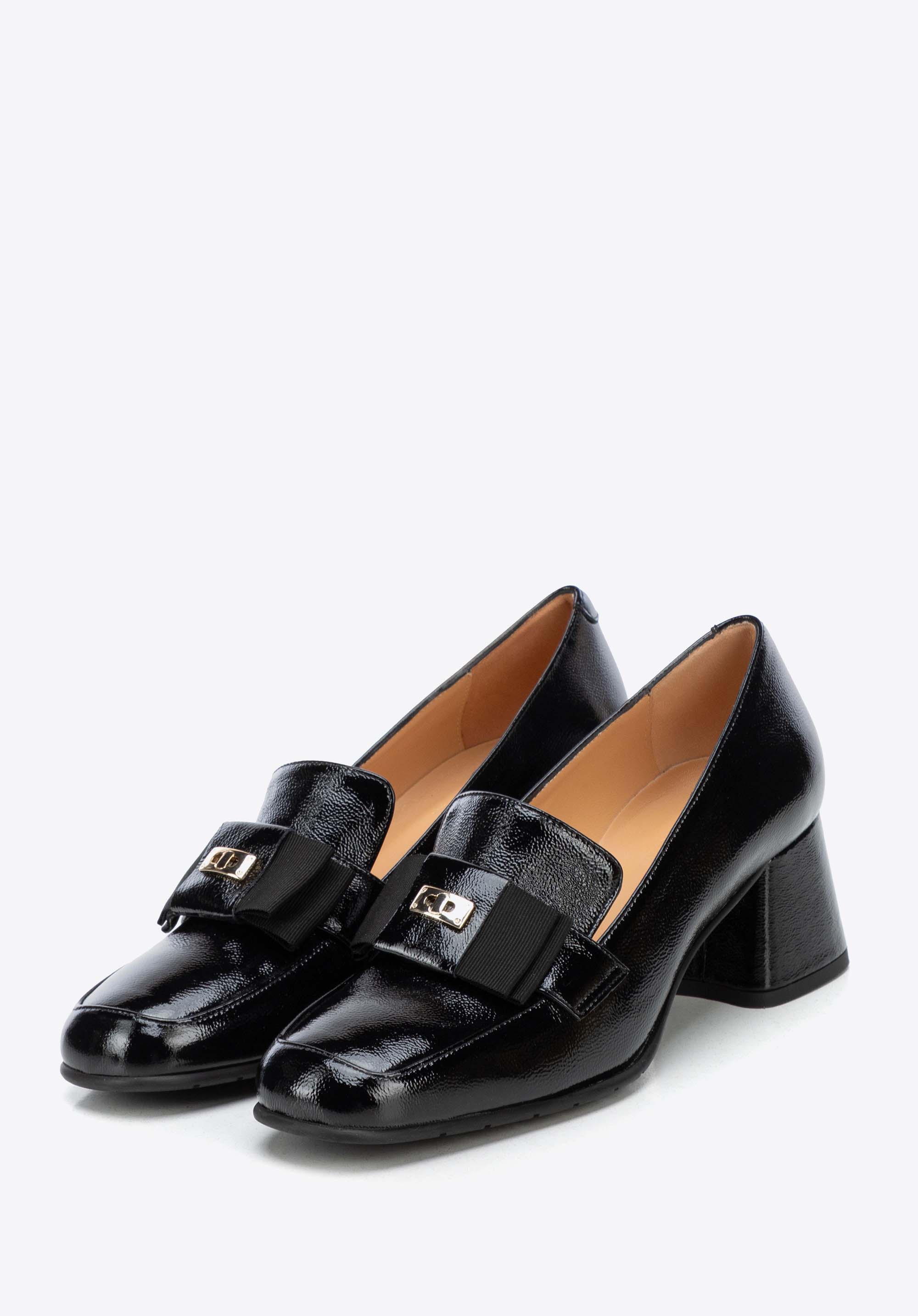 Lackleder-Pumps mit Blockabsatz und Schleife für Damen, schwarz, 103-D-105-1-37, Bild 1