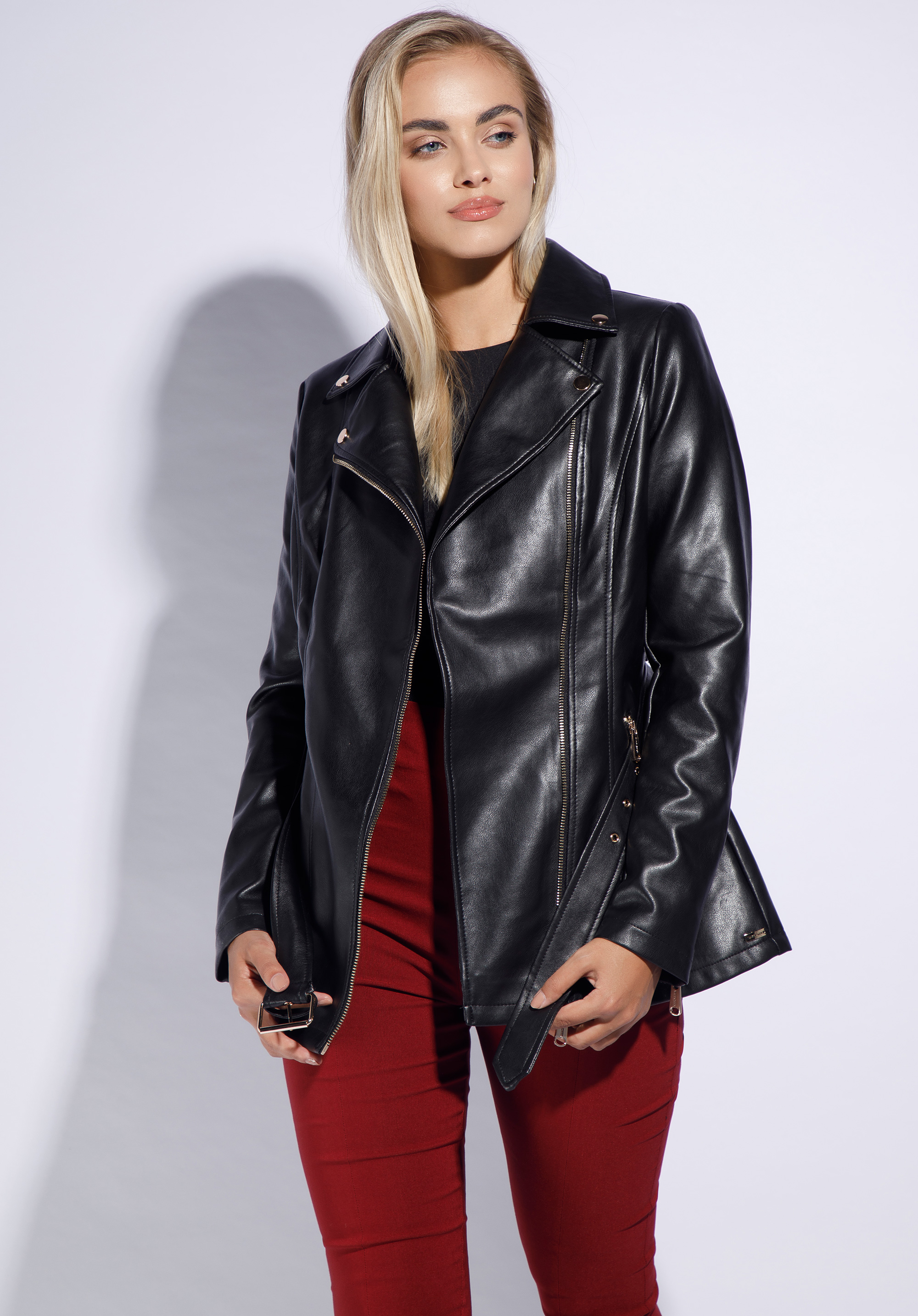 Lange Ramones-Jacke aus Öko-Leder