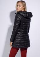 Lange Steppjacke für Damen mit Kapuze, schwarz, 95-9N-100-1-S, Bild 3