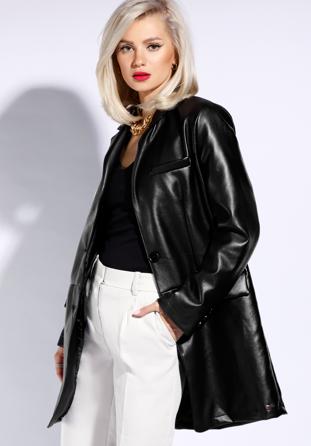 Langer Blazer für Damen aus Öko-Leder, schwarz, 96-9P-106-1-XL, Bild 1