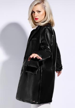 Langer Blazer für Damen aus Öko-Leder, schwarz, 96-9P-106-1-L, Bild 1
