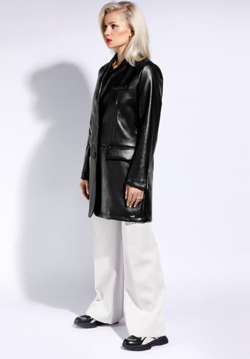 Langer Blazer für Damen aus Öko-Leder, schwarz, 96-9P-106-1-XL, Bild 3
