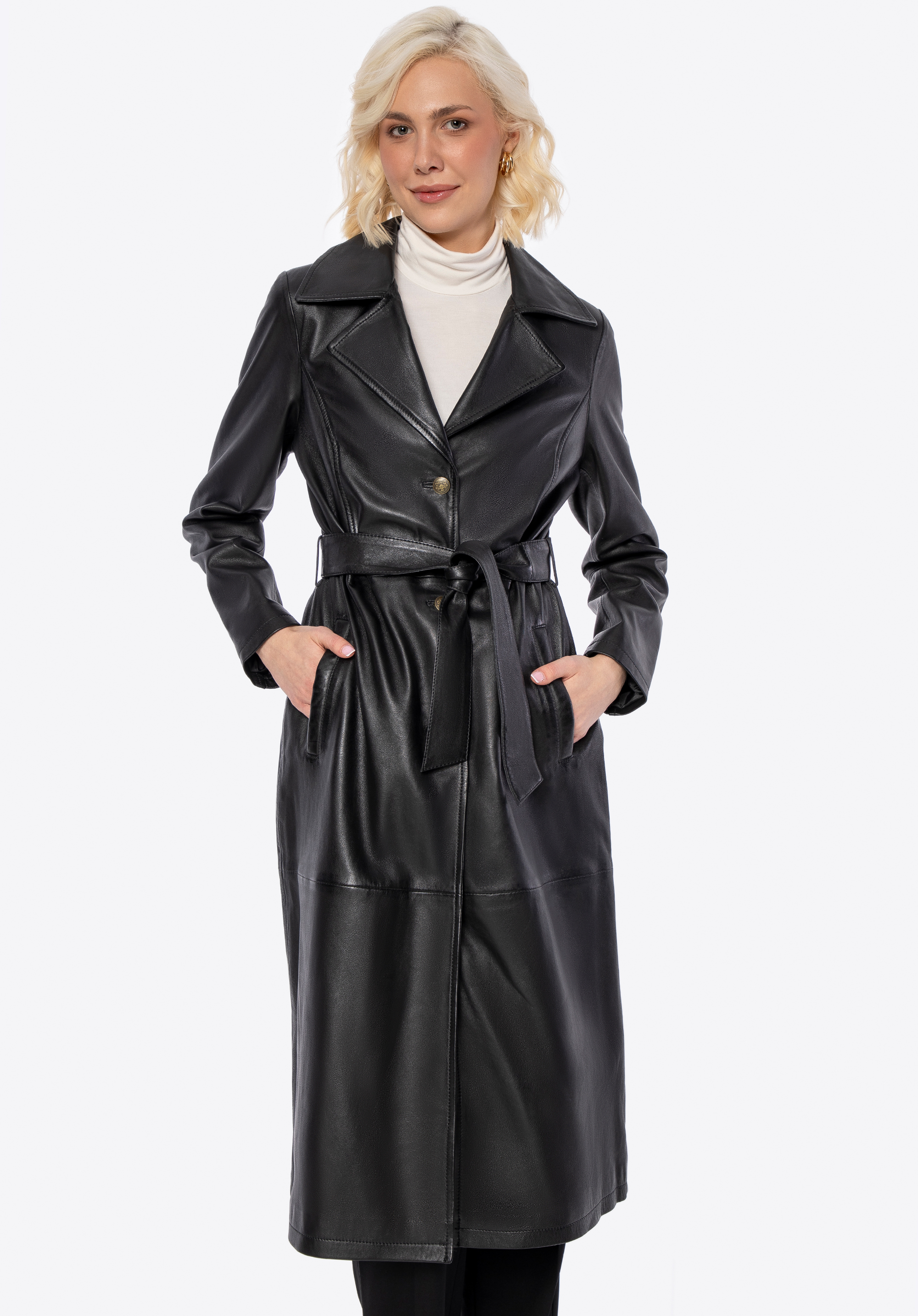 Langer Damen Ledermantel, schwarz, 100-09-405-1-L, Bild 1