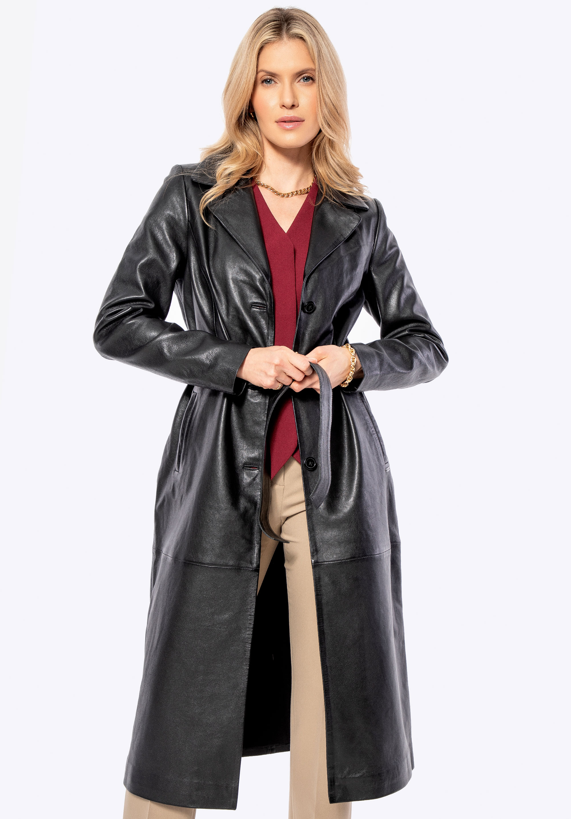 Langer Mantel aus Schafspelz für Damen, schwarz, 100-09-415-1-L, Bild 1