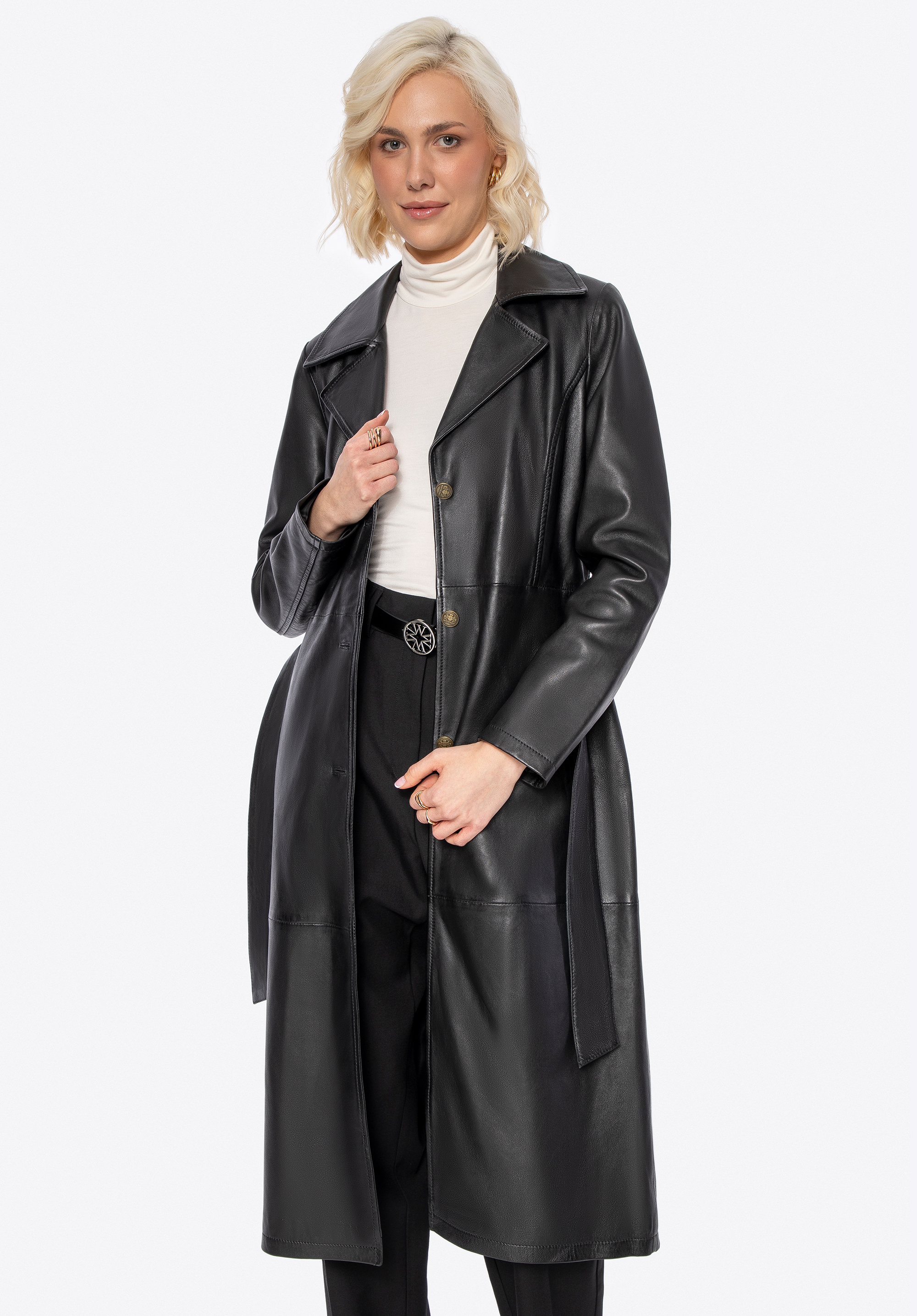 Langer Damen Ledermantel, schwarz, 100-09-405-1-L, Bild 1