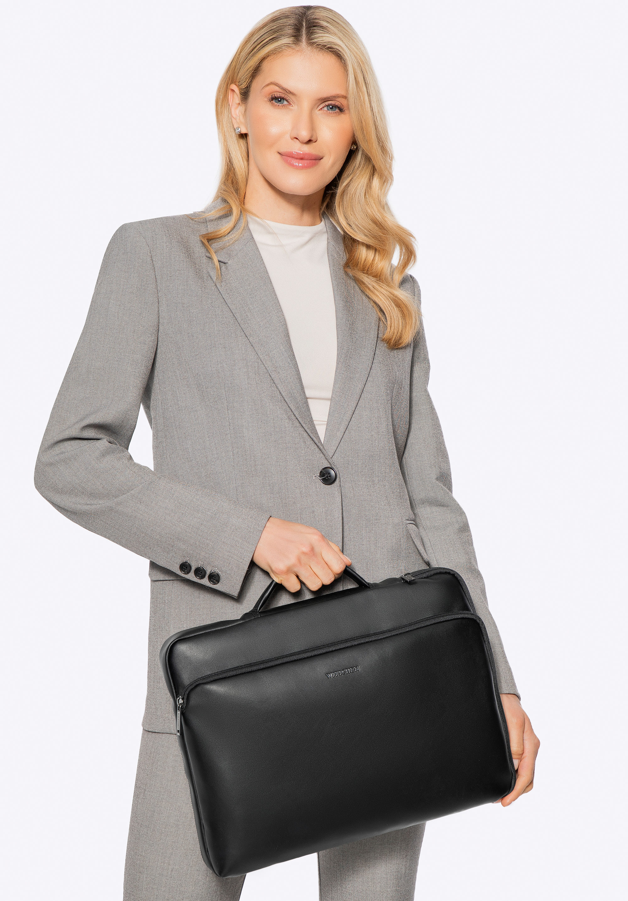 Laptop-Tasche 16“ aus Öko-Leder mit seitlichem Reißverschluss, schwarz, 100-3P-901-1, Bild 1